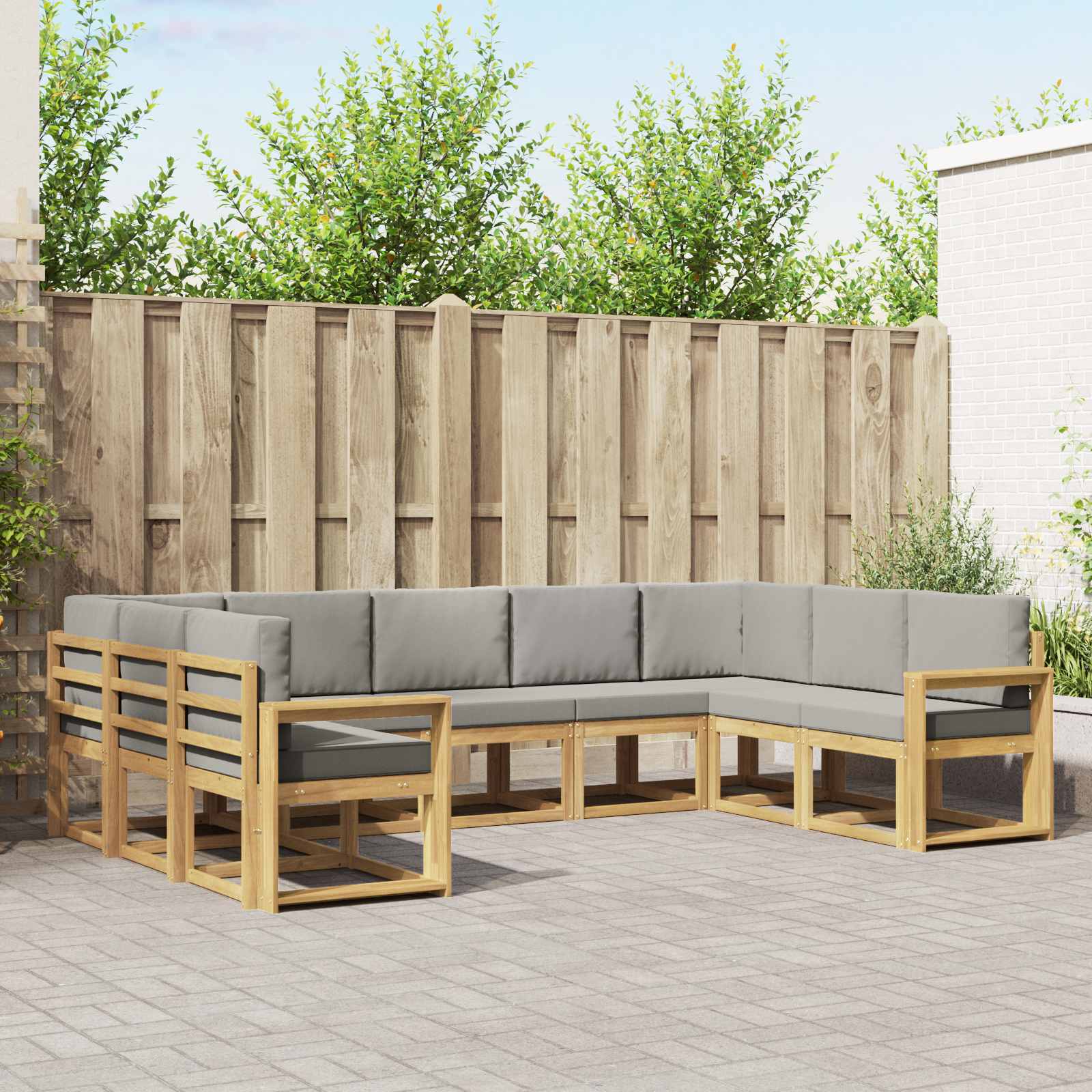 vidaXL Buiten bankenset met kussen 9 pcs Natuurlijk en Crème