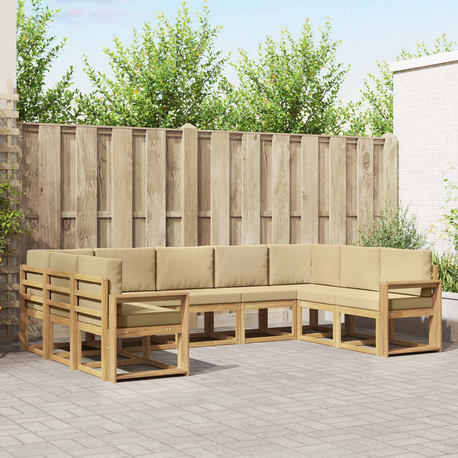 vidaXL Buiten bankenset met kussen 9 pcs Natuurlijk en Crème