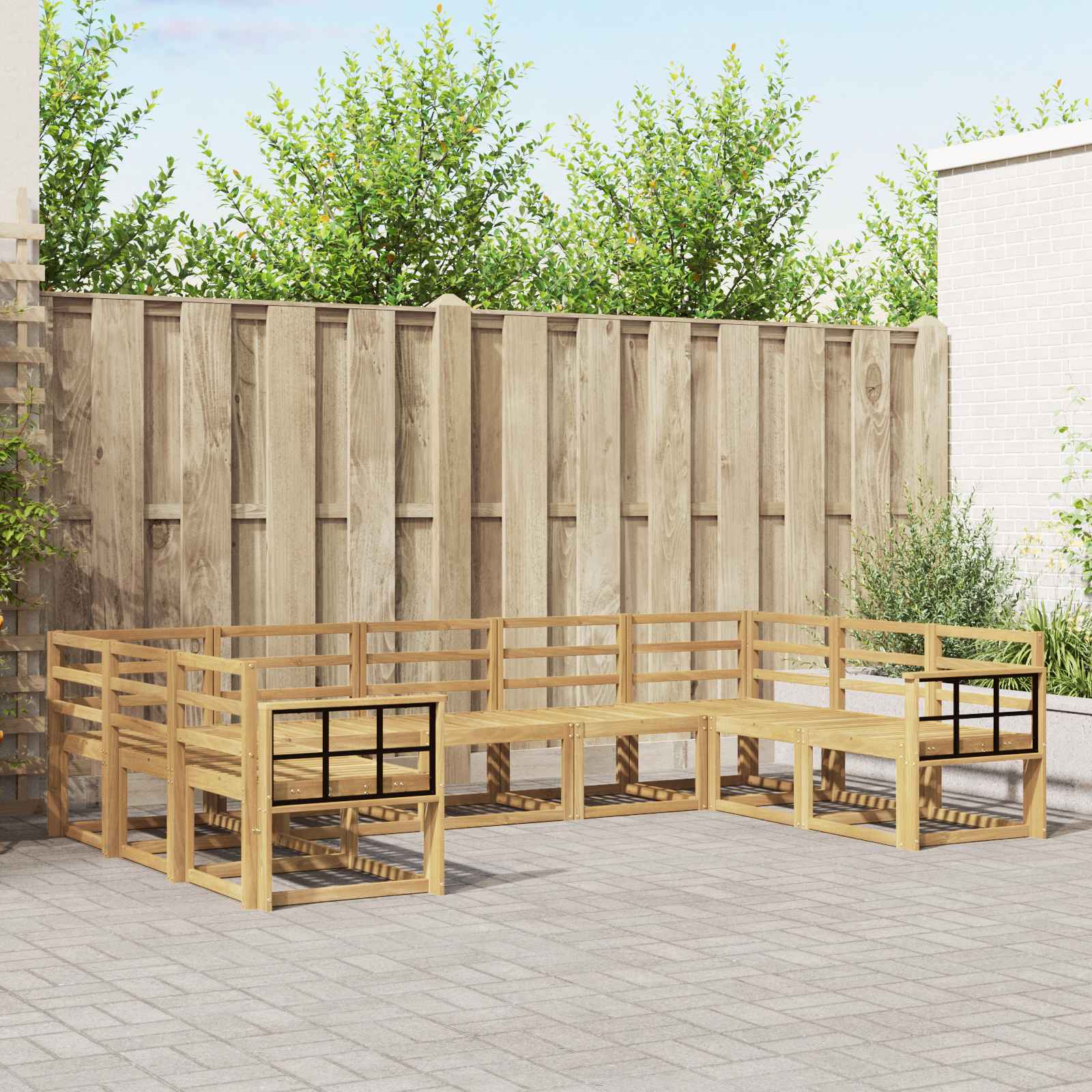vidaXL Buiten bankenset met kussen 9 pcs Natuurlijk en Crème