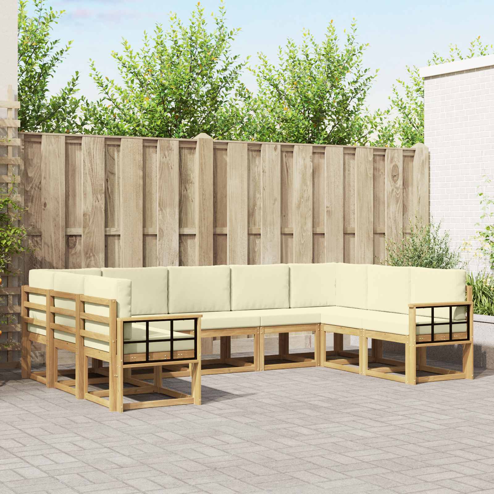 vidaXL Buiten bankenset met kussen 9 pcs Natuurlijk en Crème