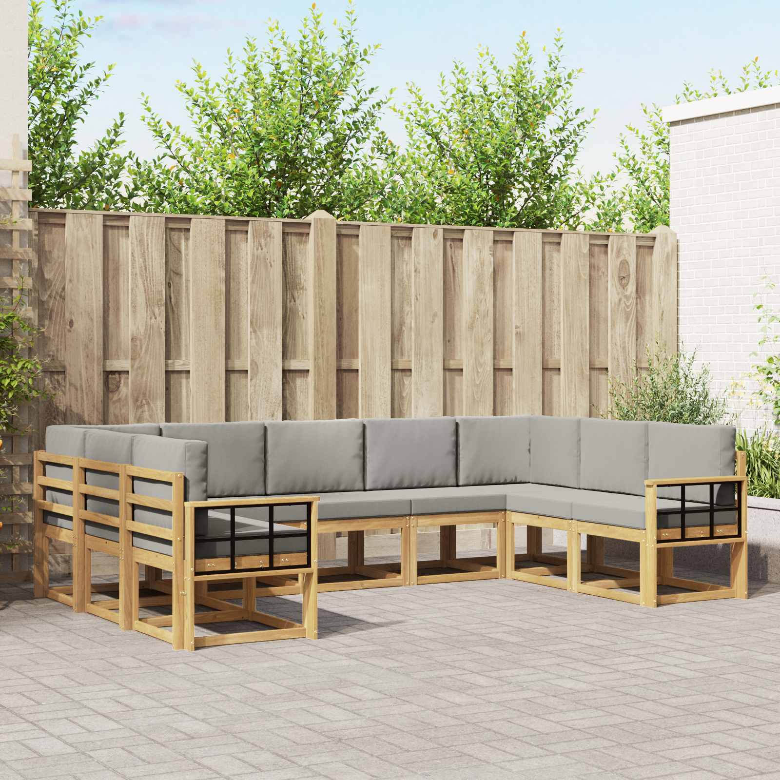 vidaXL Buiten bankenset met kussen 9 pcs Natuurlijk en Crème