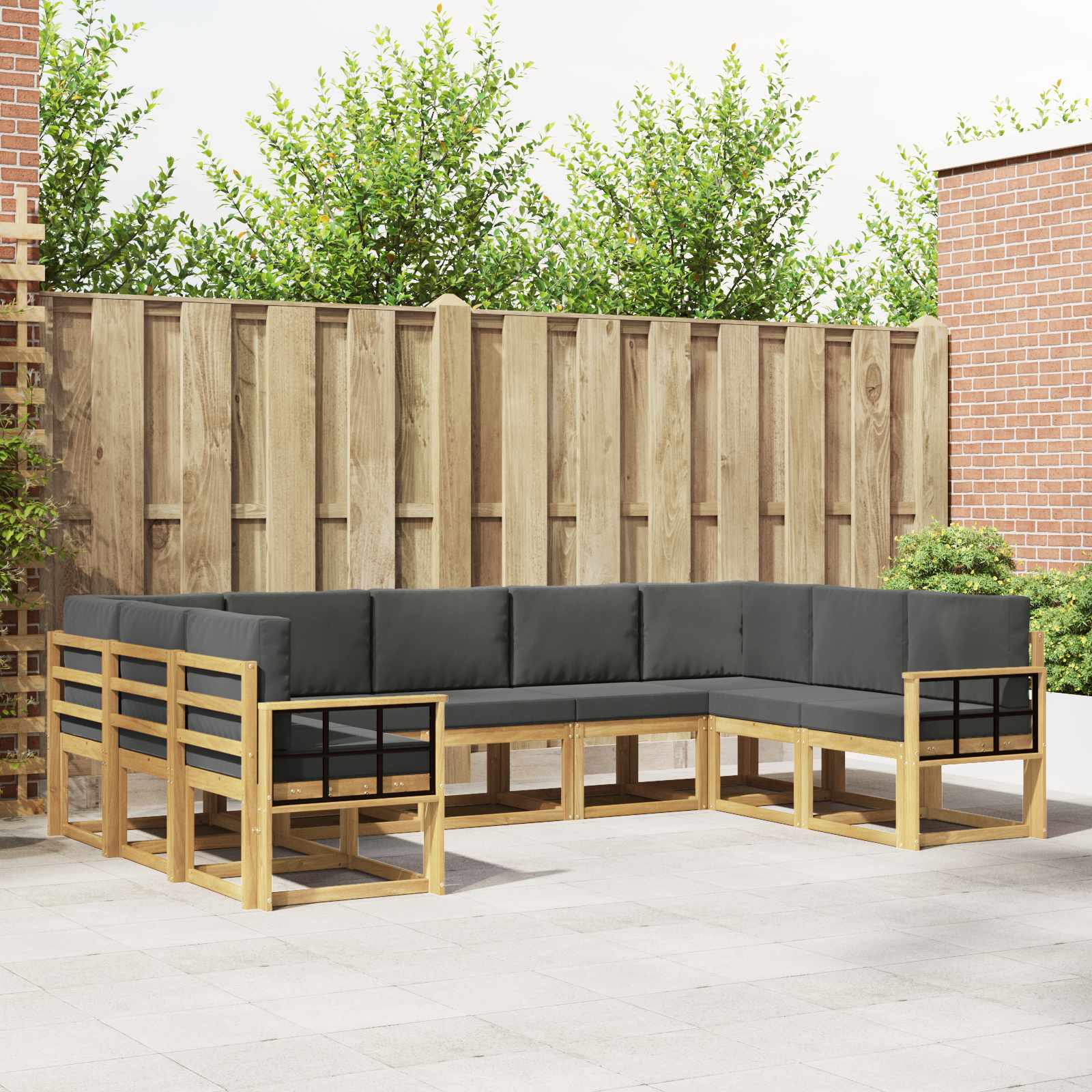 vidaXL Buiten bankenset met kussen 9 pcs Natuurlijk en Crème