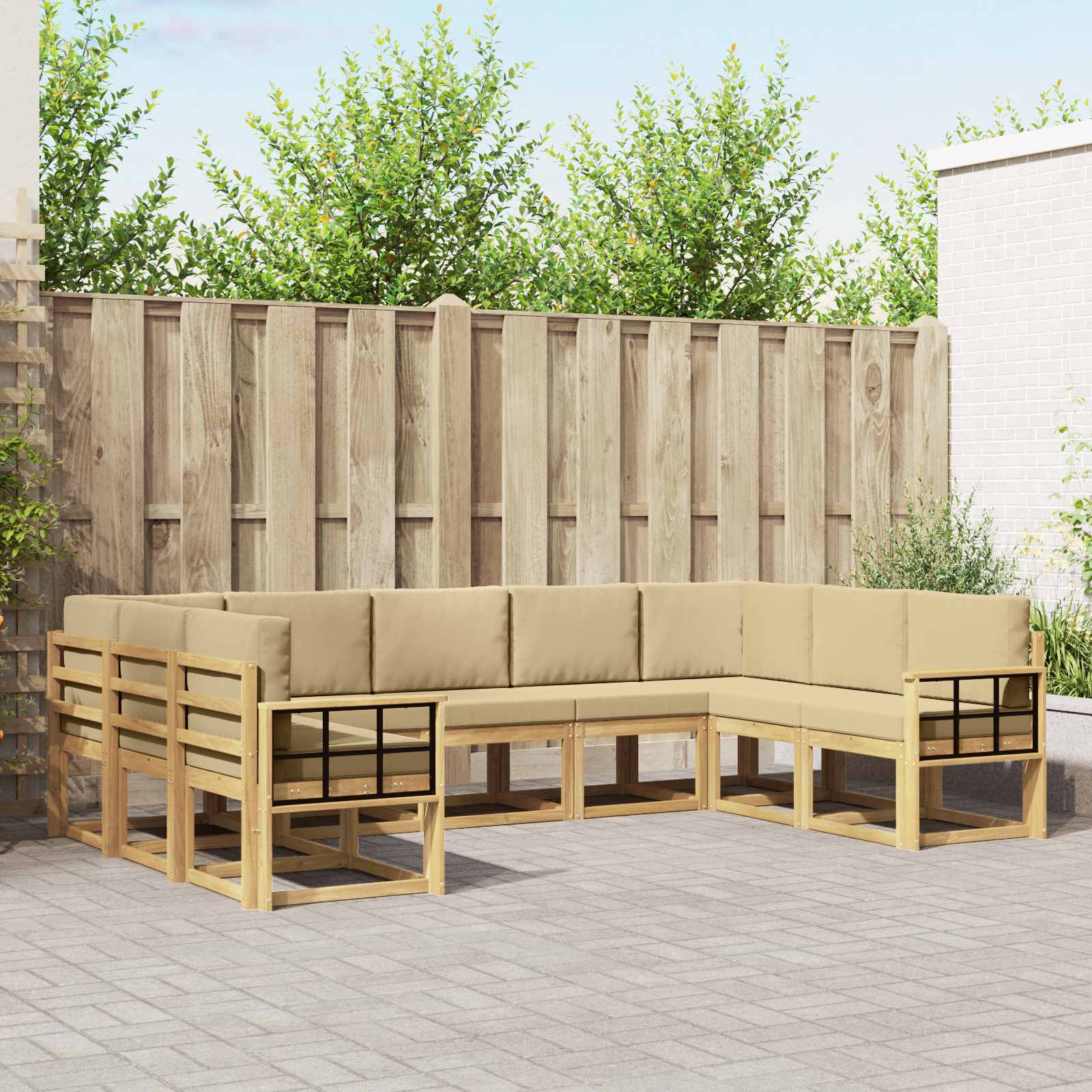 vidaXL Buiten bankenset met kussen 9 pcs Natuurlijk en Crème
