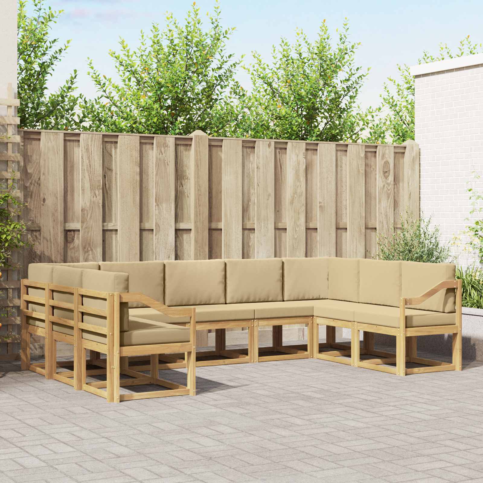 vidaXL Buiten bankenset met kussen 9 pcs Natuurlijk en Crème