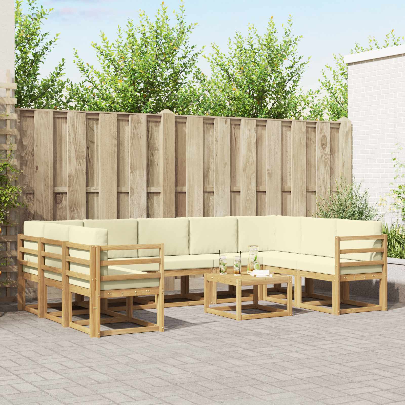 vidaXL Bankstel met kussen 10 pcs Natuurlijk en Crème