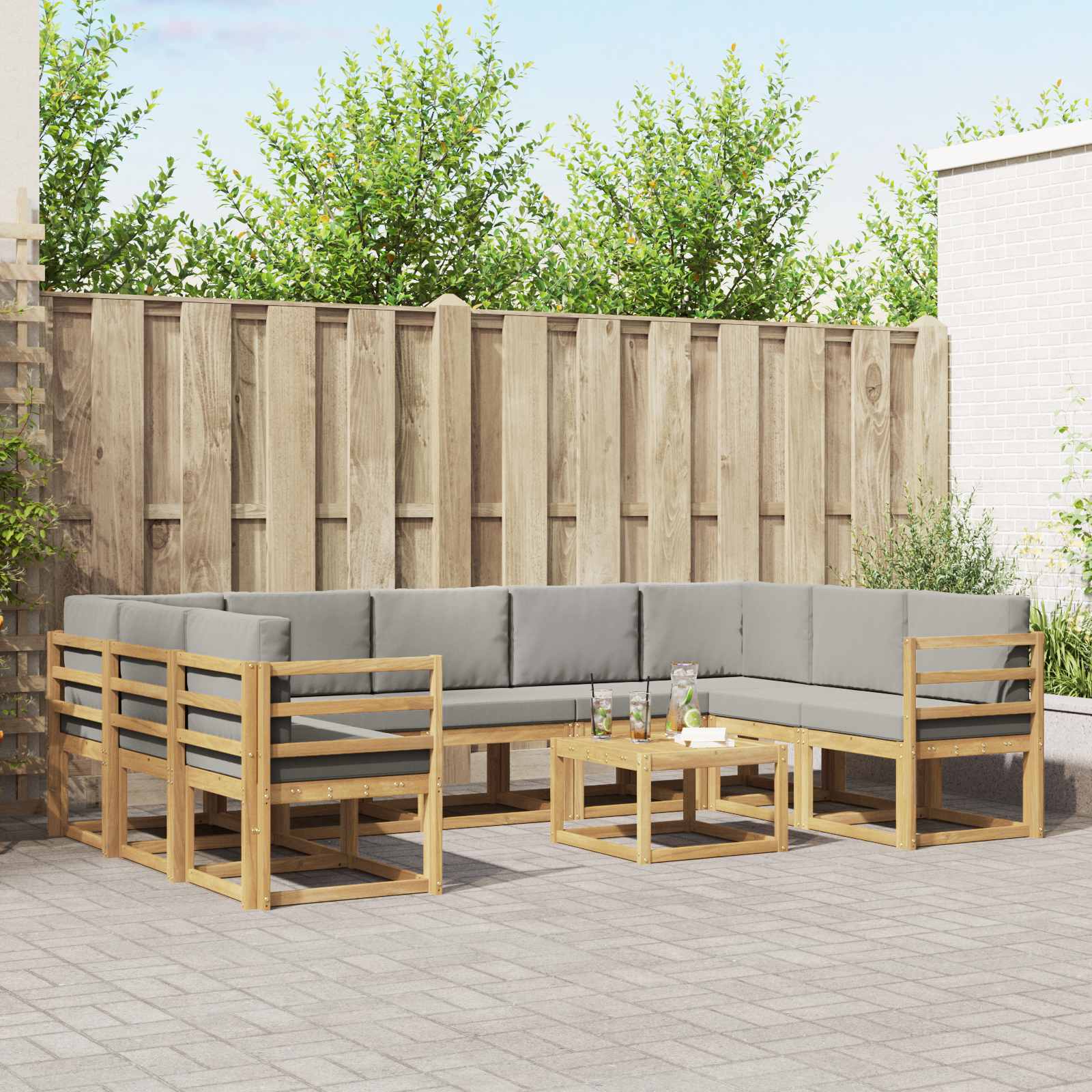 vidaXL Bankstel met kussen 10 pcs Natuurlijk en Crème