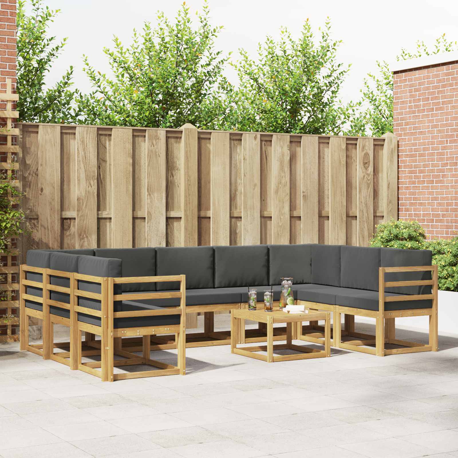 vidaXL Bankstel met kussen 10 pcs Natuurlijk en Crème