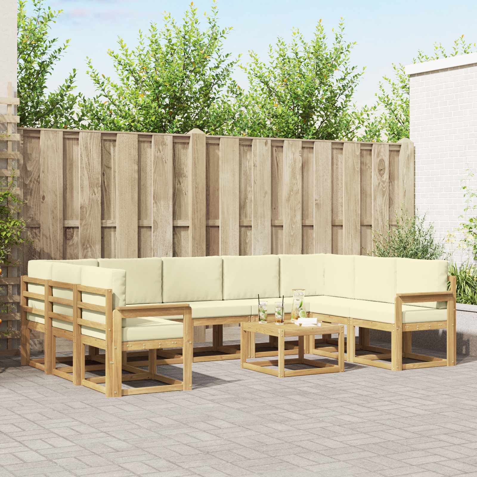 vidaXL Bankstel met kussen 10 pcs Natuurlijk en Crème