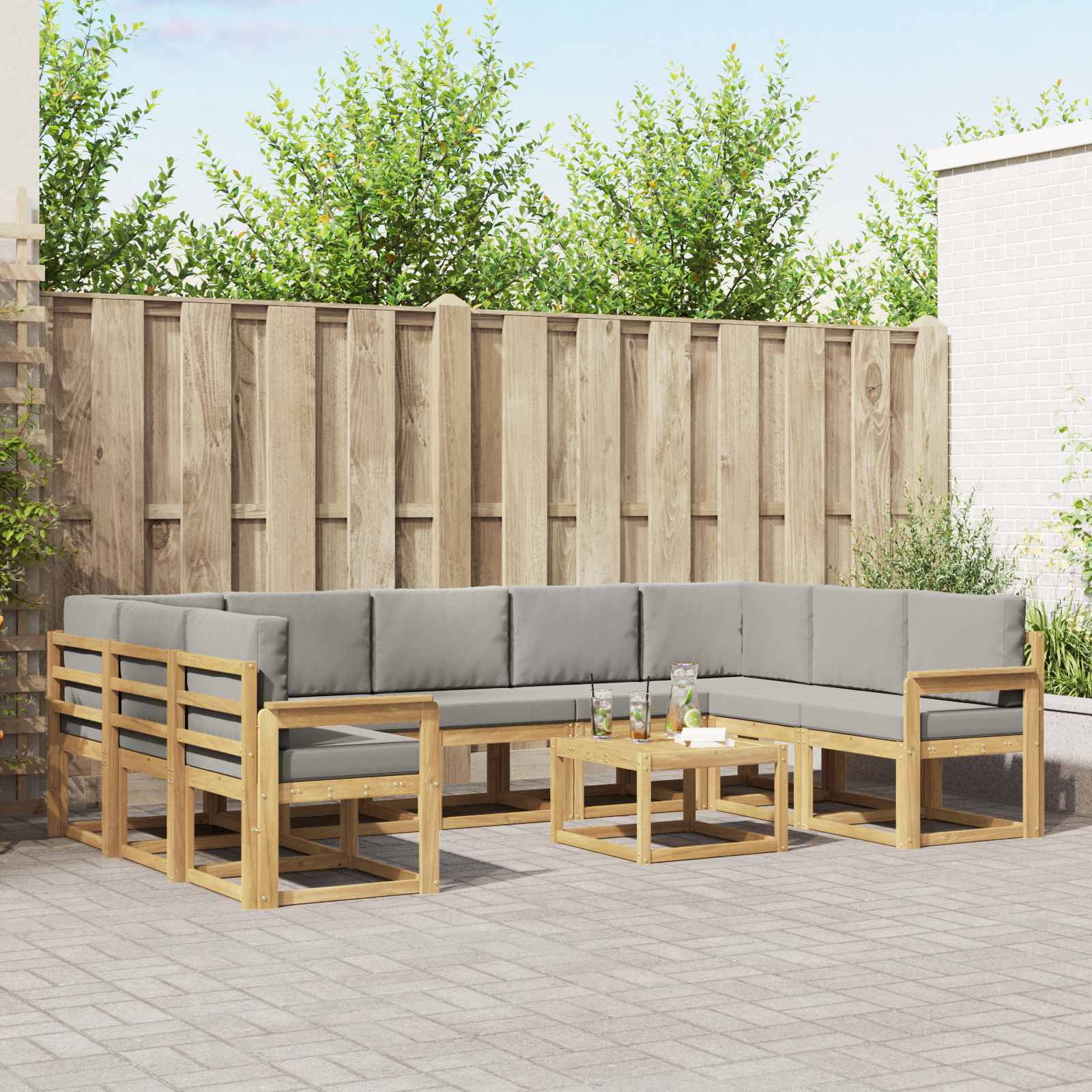 vidaXL Bankstel met kussen 10 pcs Natuurlijk en Crème