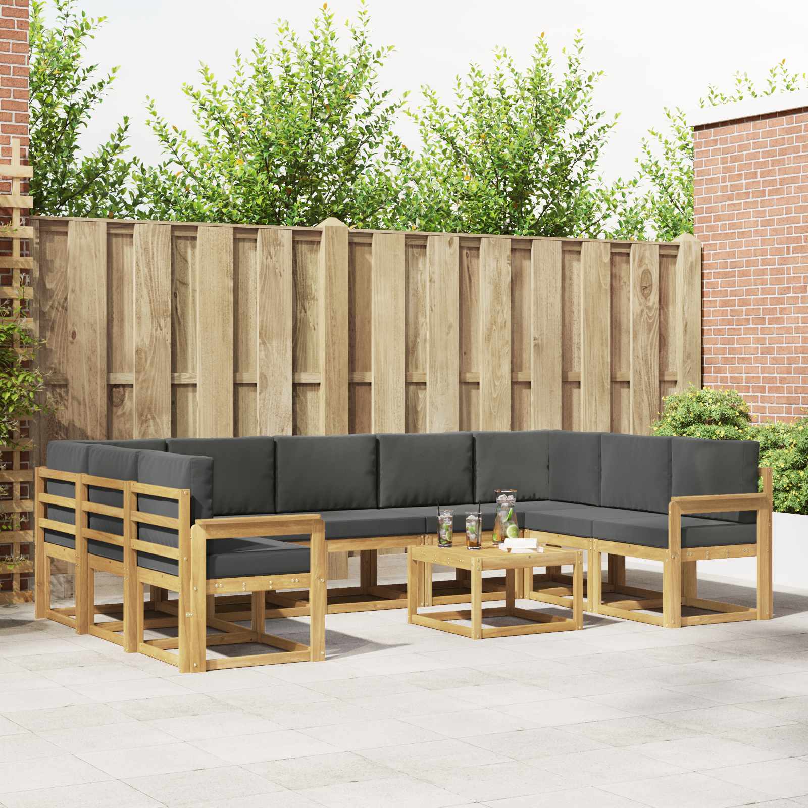 vidaXL Bankstel met kussen 10 pcs Natuurlijk en Crème