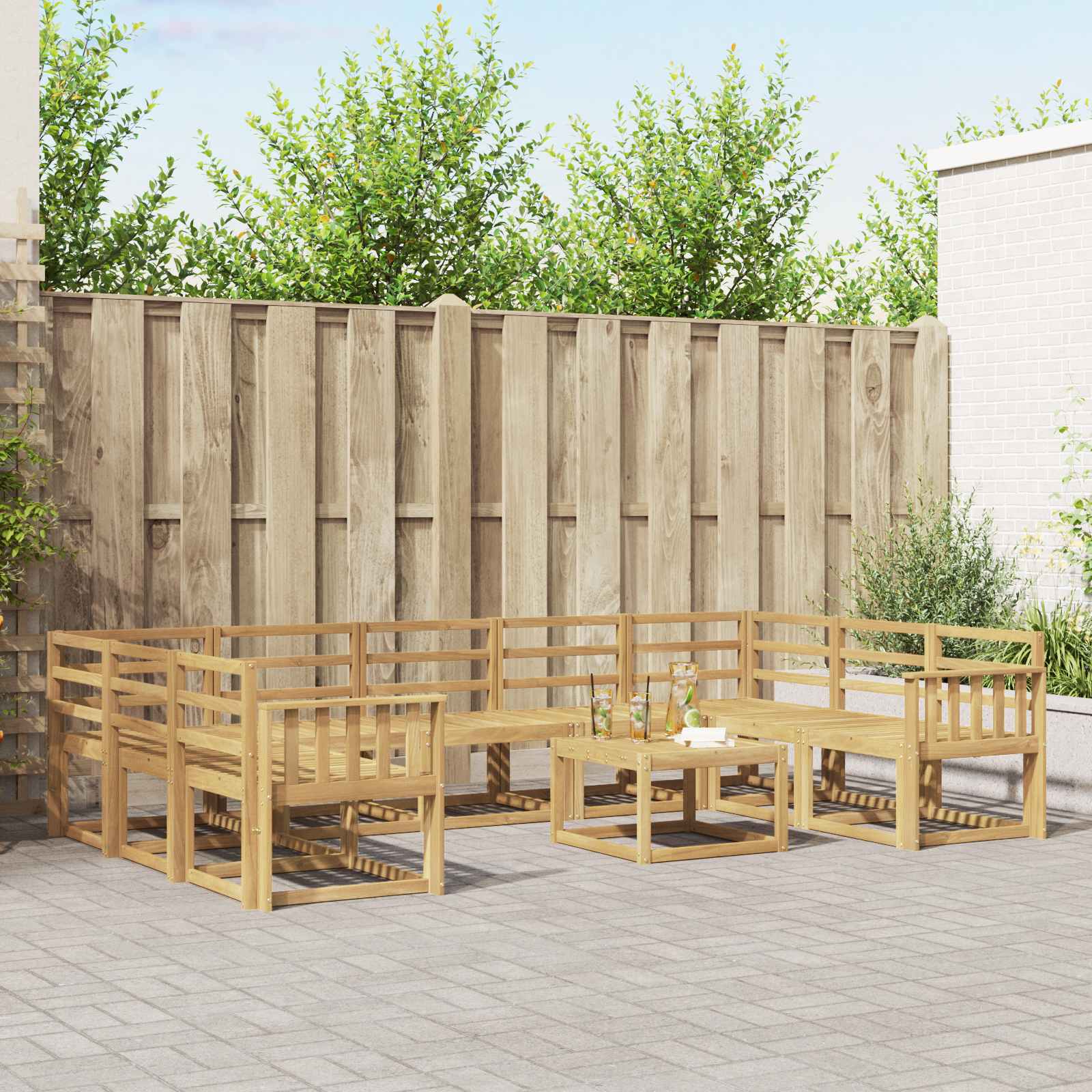 vidaXL Bankstel met kussen 10 pcs Natuurlijk en Crème