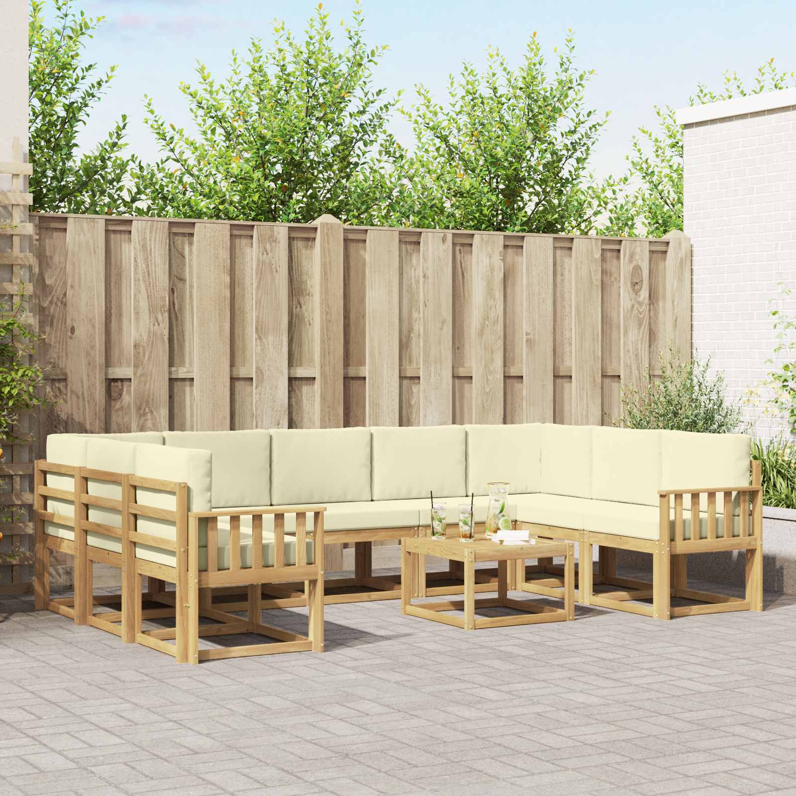 vidaXL Bankstel met kussen 10 pcs Natuurlijk en Crème