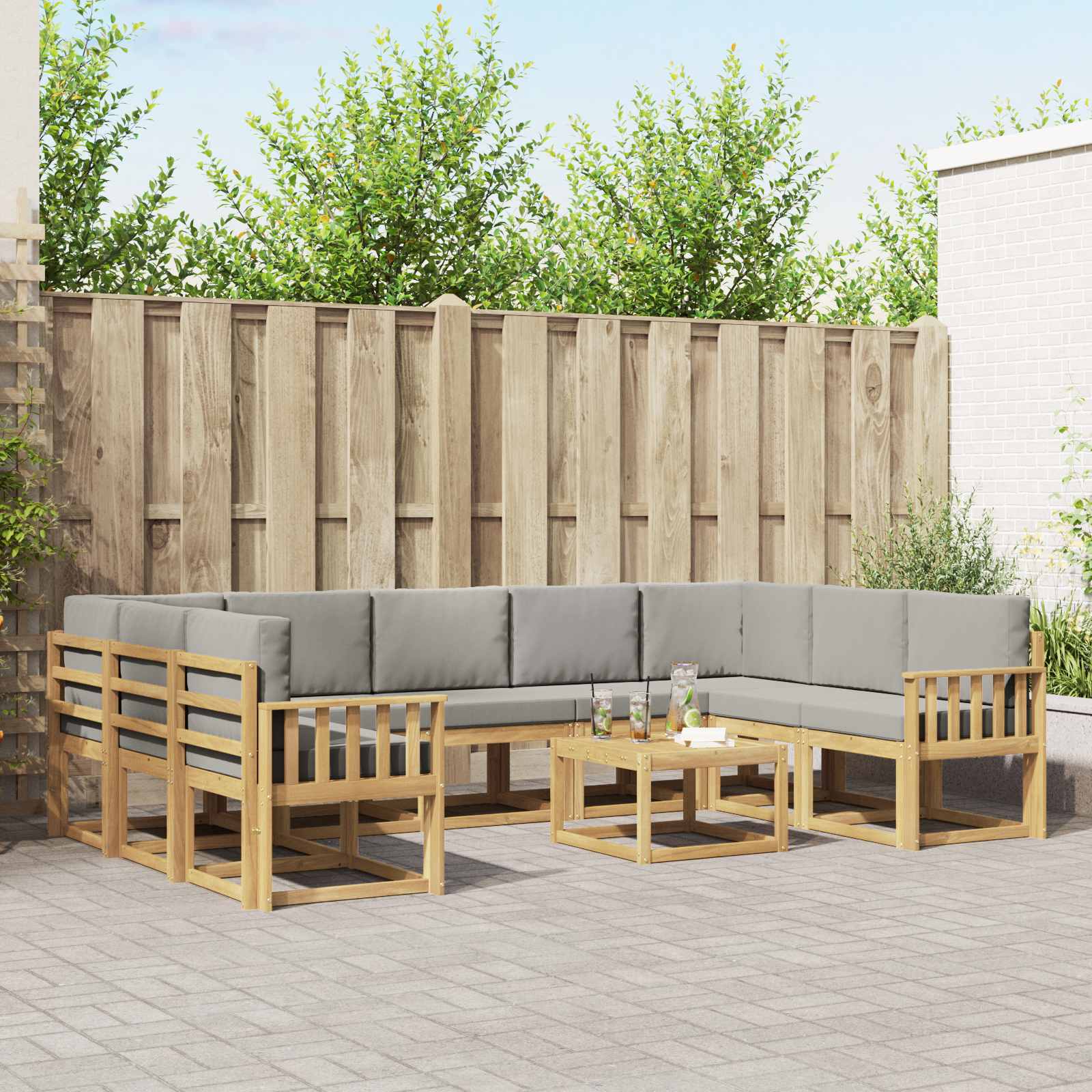 vidaXL Bankstel met kussen 10 pcs Natuurlijk en Crème