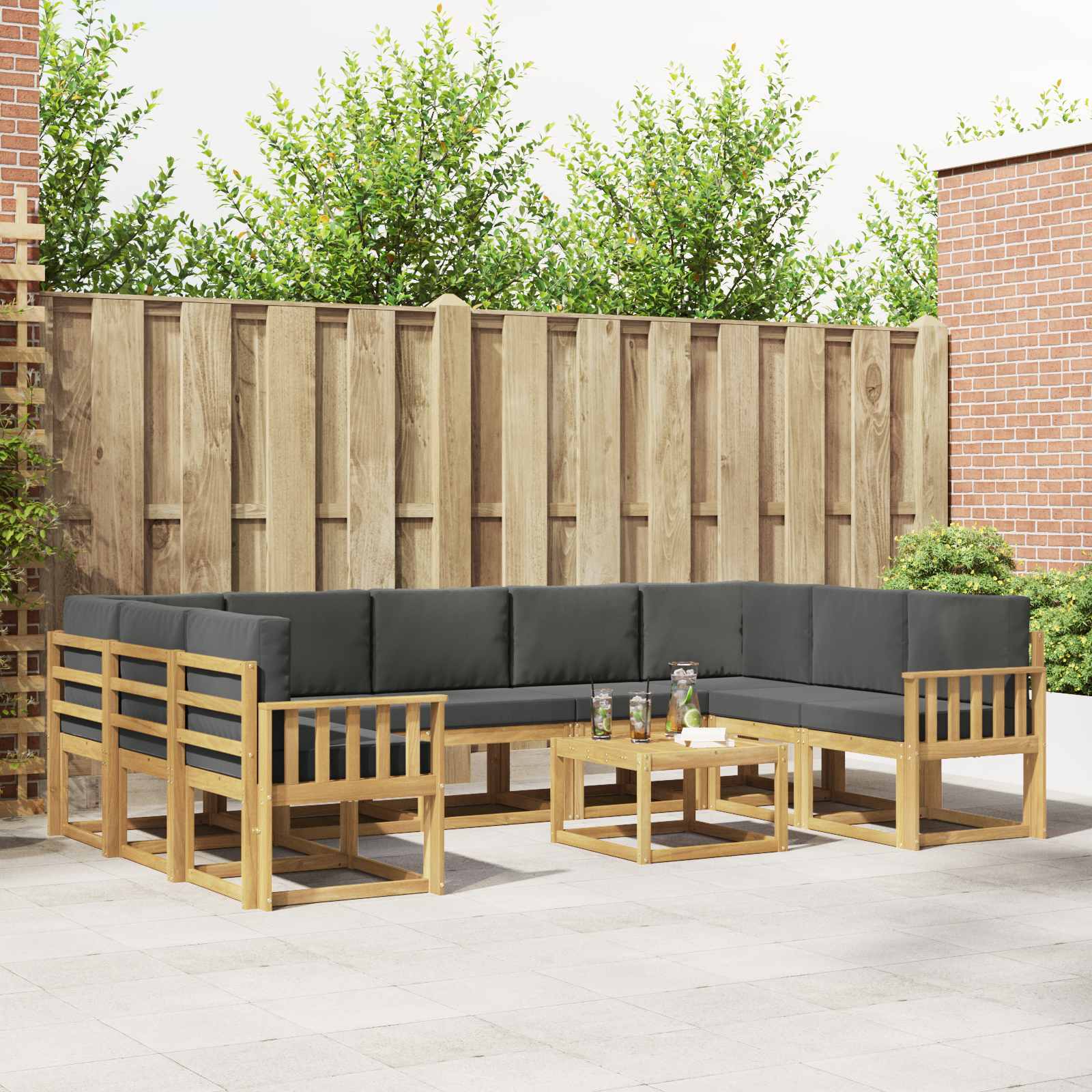 vidaXL Bankstel met kussen 10 pcs Natuurlijk en Crème