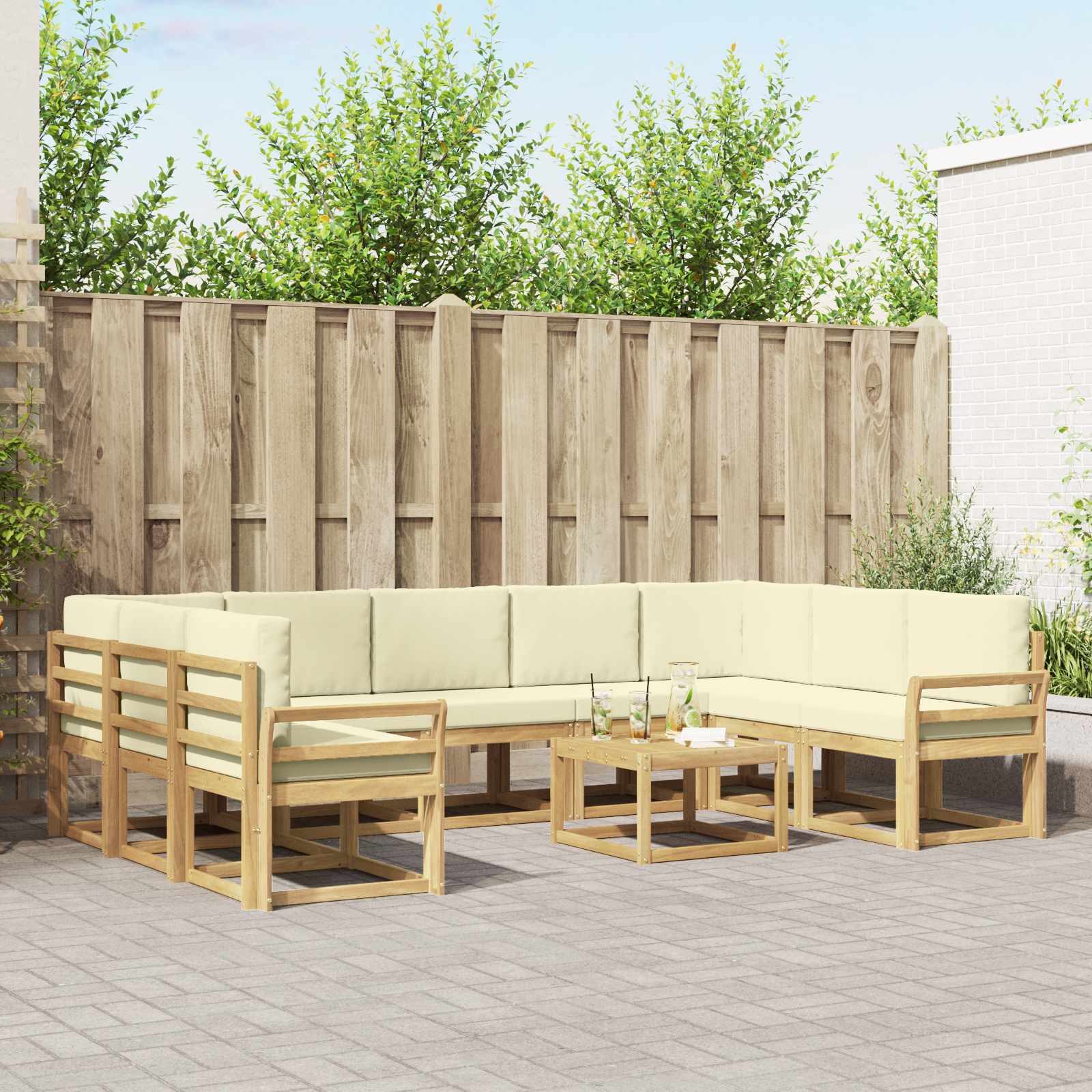 vidaXL Bankstel met kussen 10 pcs Natuurlijk en Crème