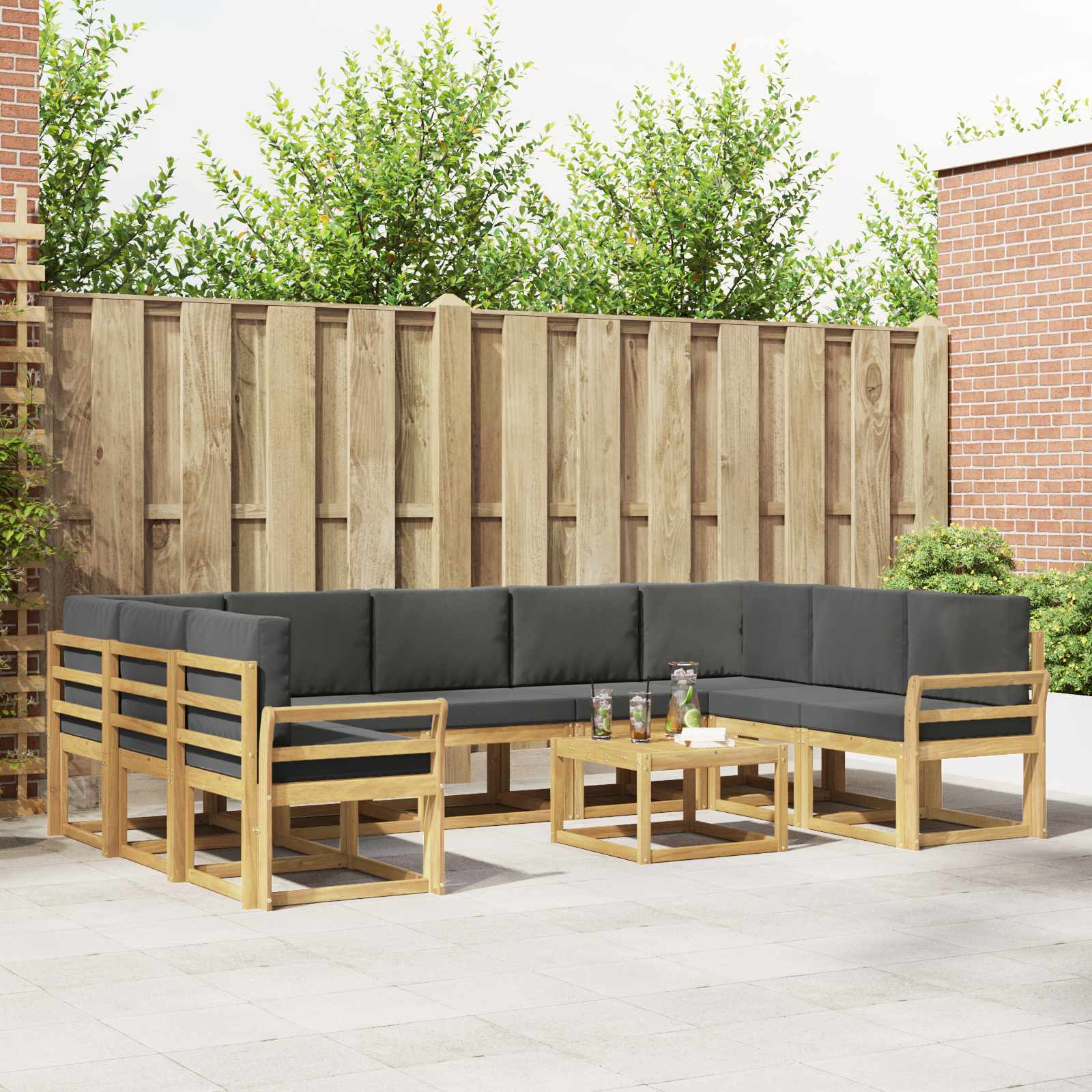 vidaXL Bankstel met kussen 10 pcs Natuurlijk en Crème