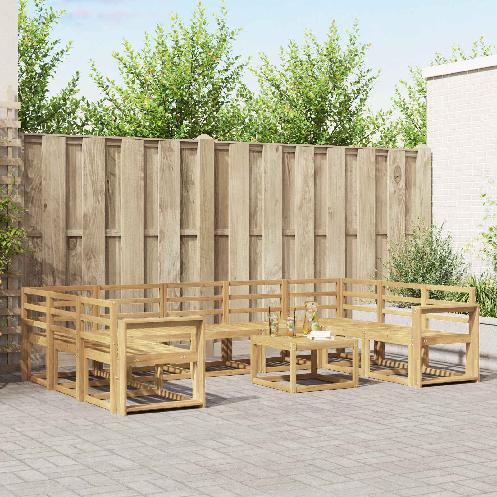 vidaXL Bankstel met kussen 10 pcs Natuurlijk en Crème