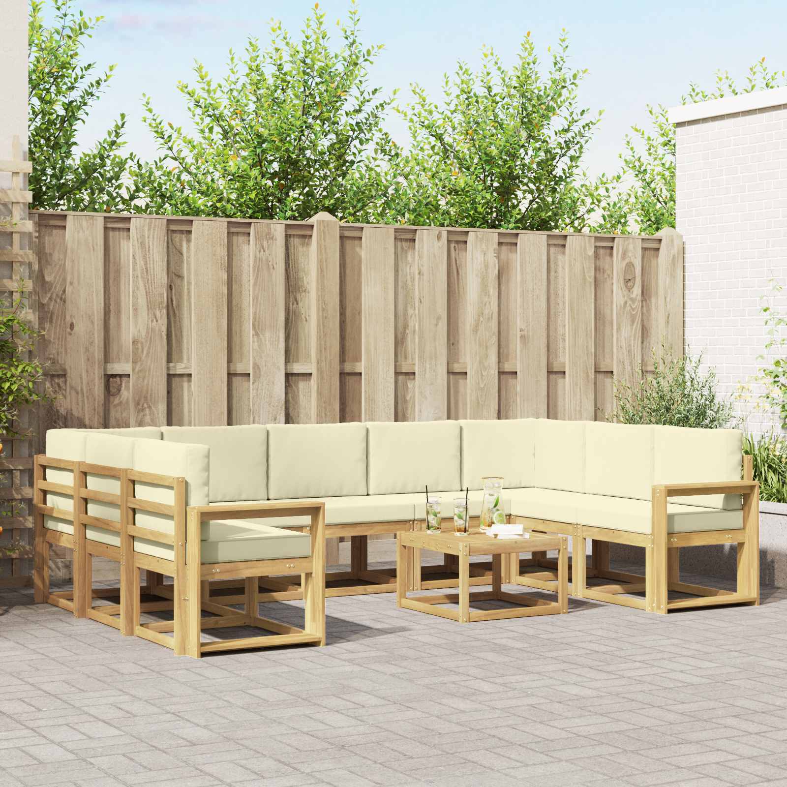 vidaXL Bankstel met kussen 10 pcs Natuurlijk en Crème