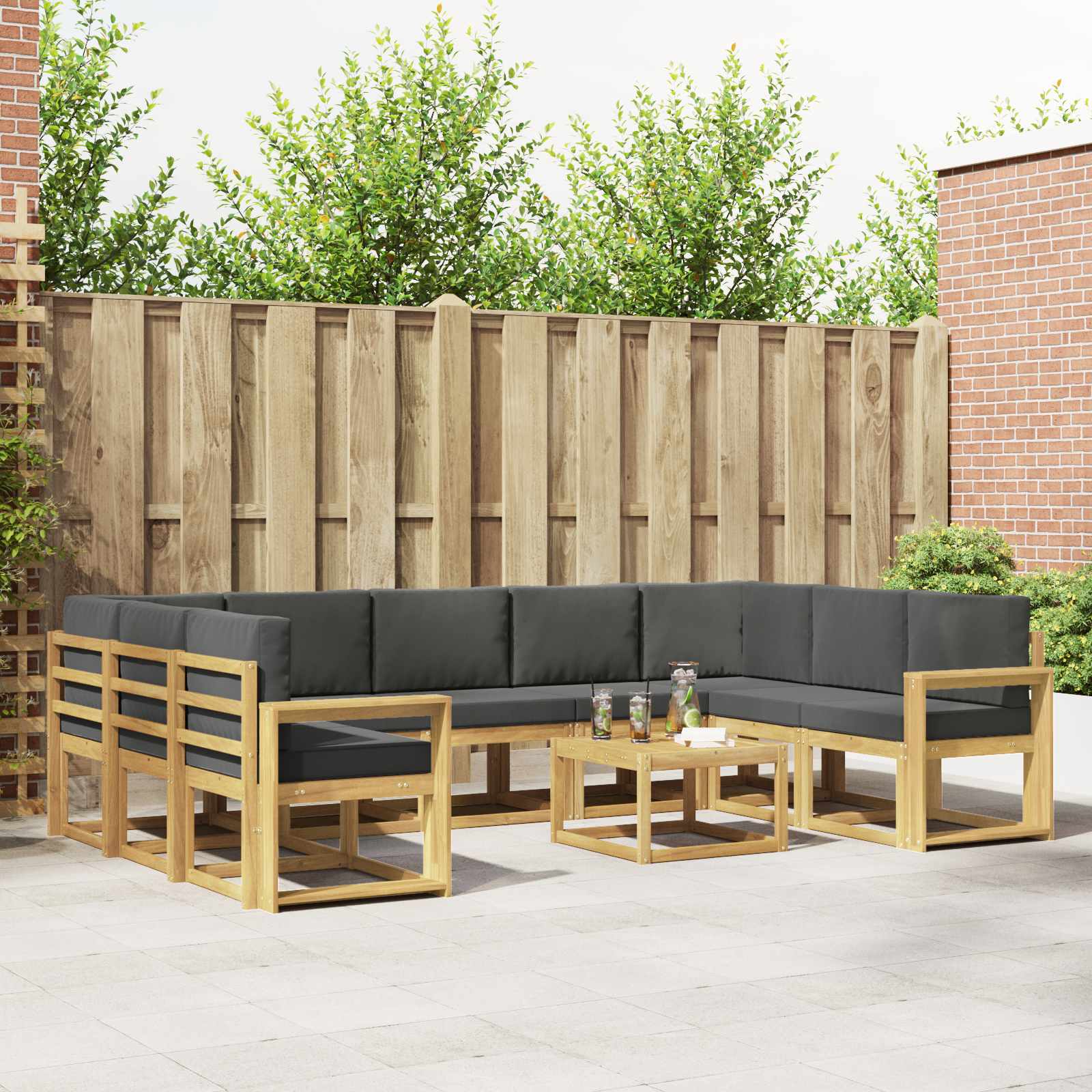 vidaXL Bankstel met kussen 10 pcs Natuurlijk en Crème