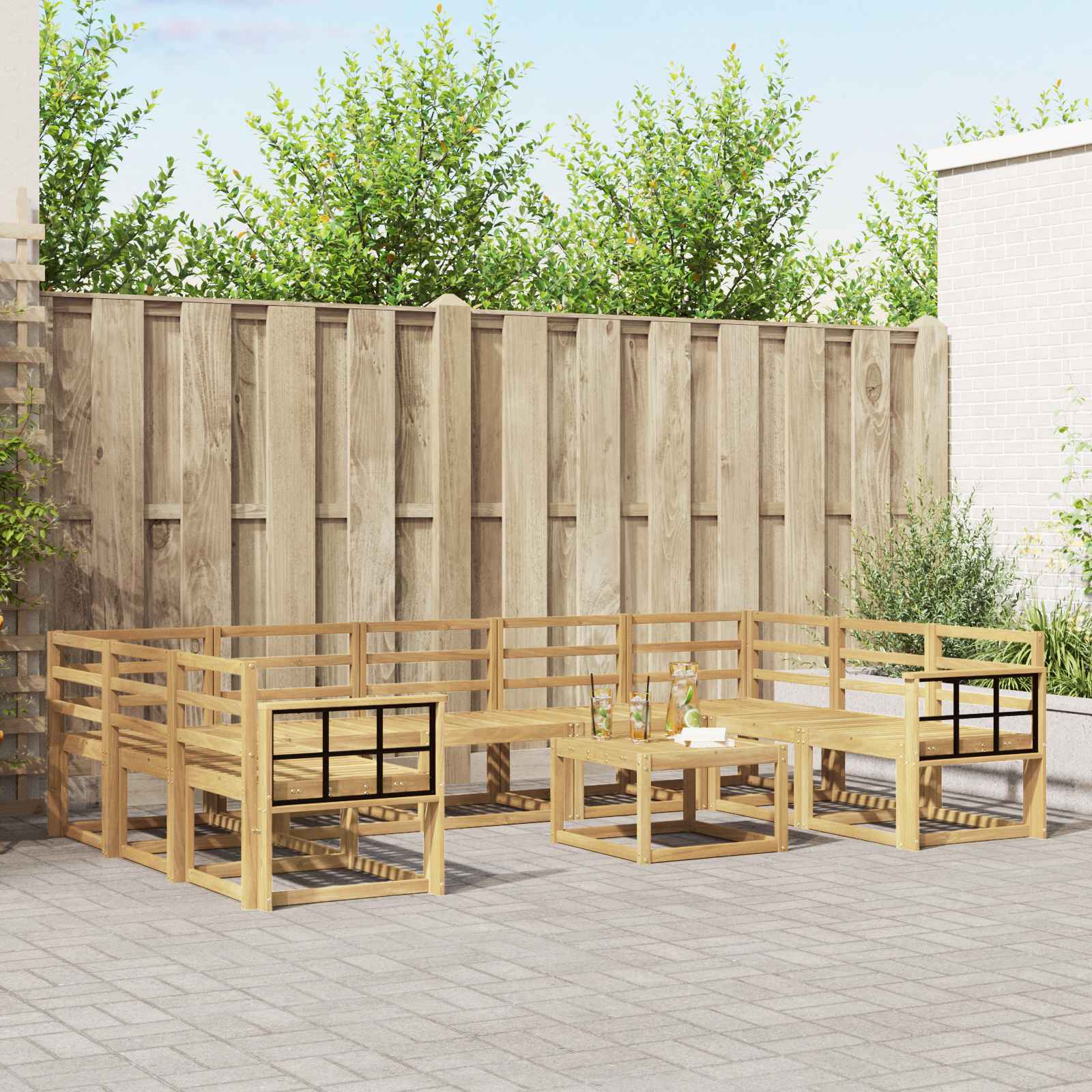 vidaXL Bankstel met kussen 10 pcs Natuurlijk en Crème