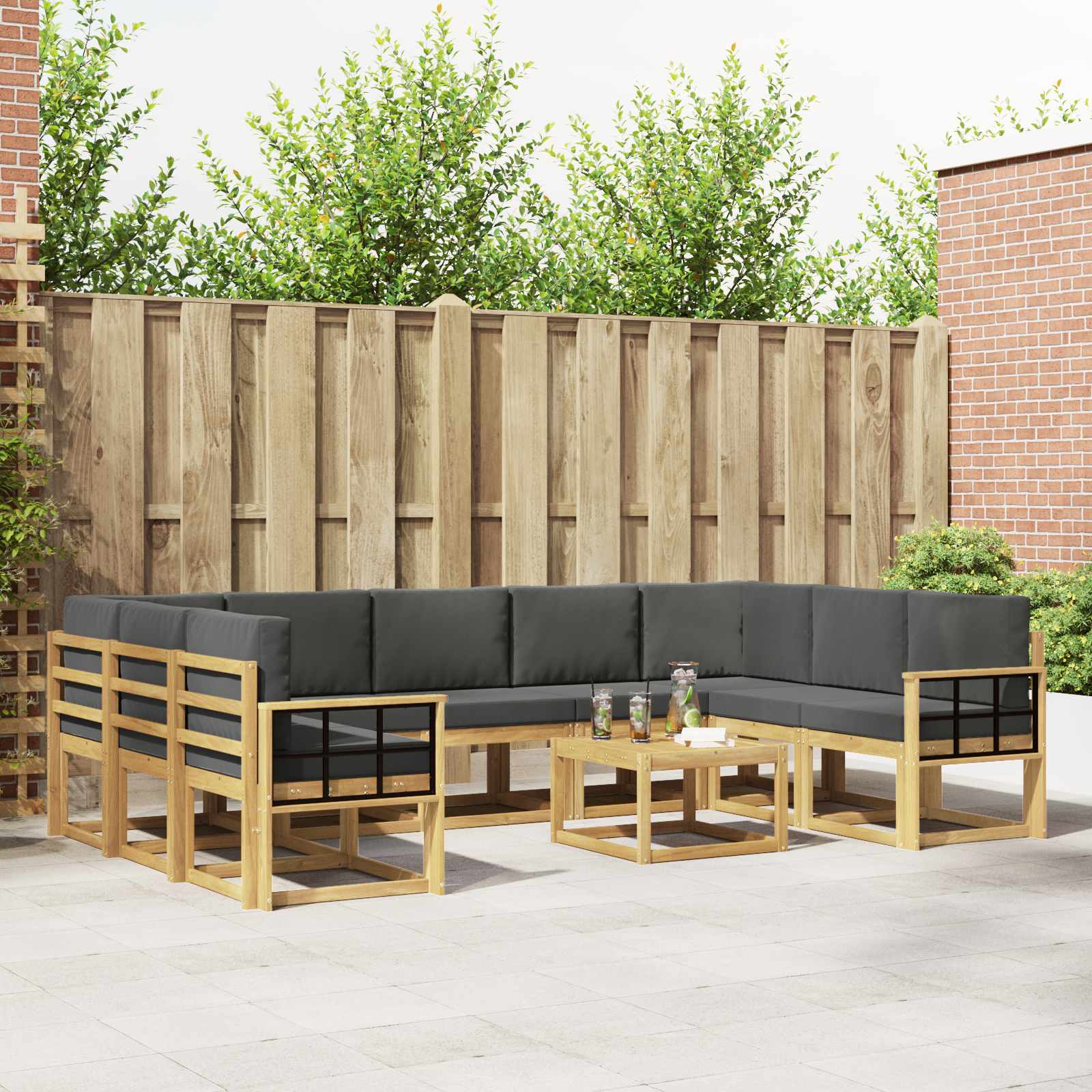 vidaXL Bankstel met kussen 10 pcs Natuurlijk en Crème