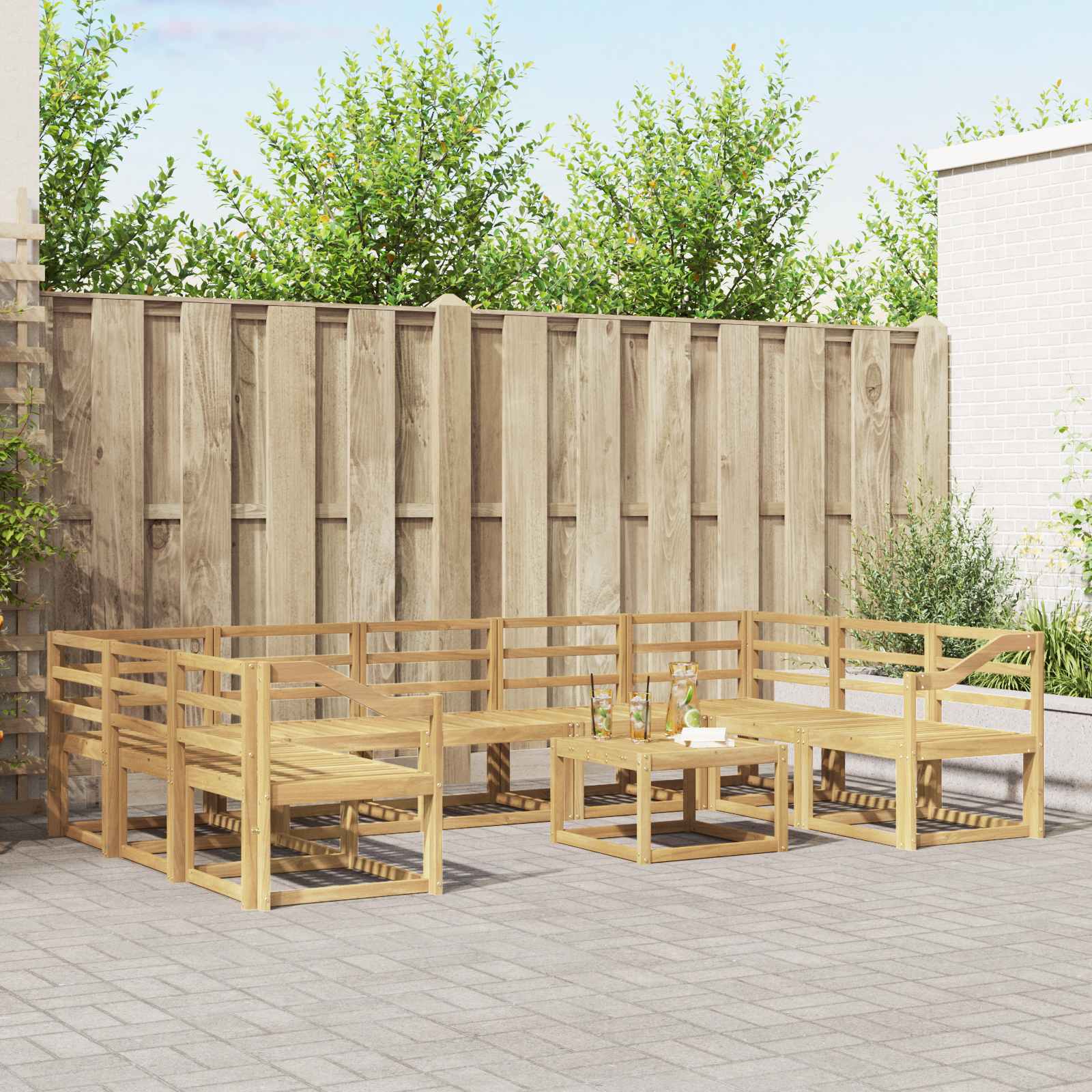 vidaXL Bankstel met kussen 10 pcs Natuurlijk en Crème