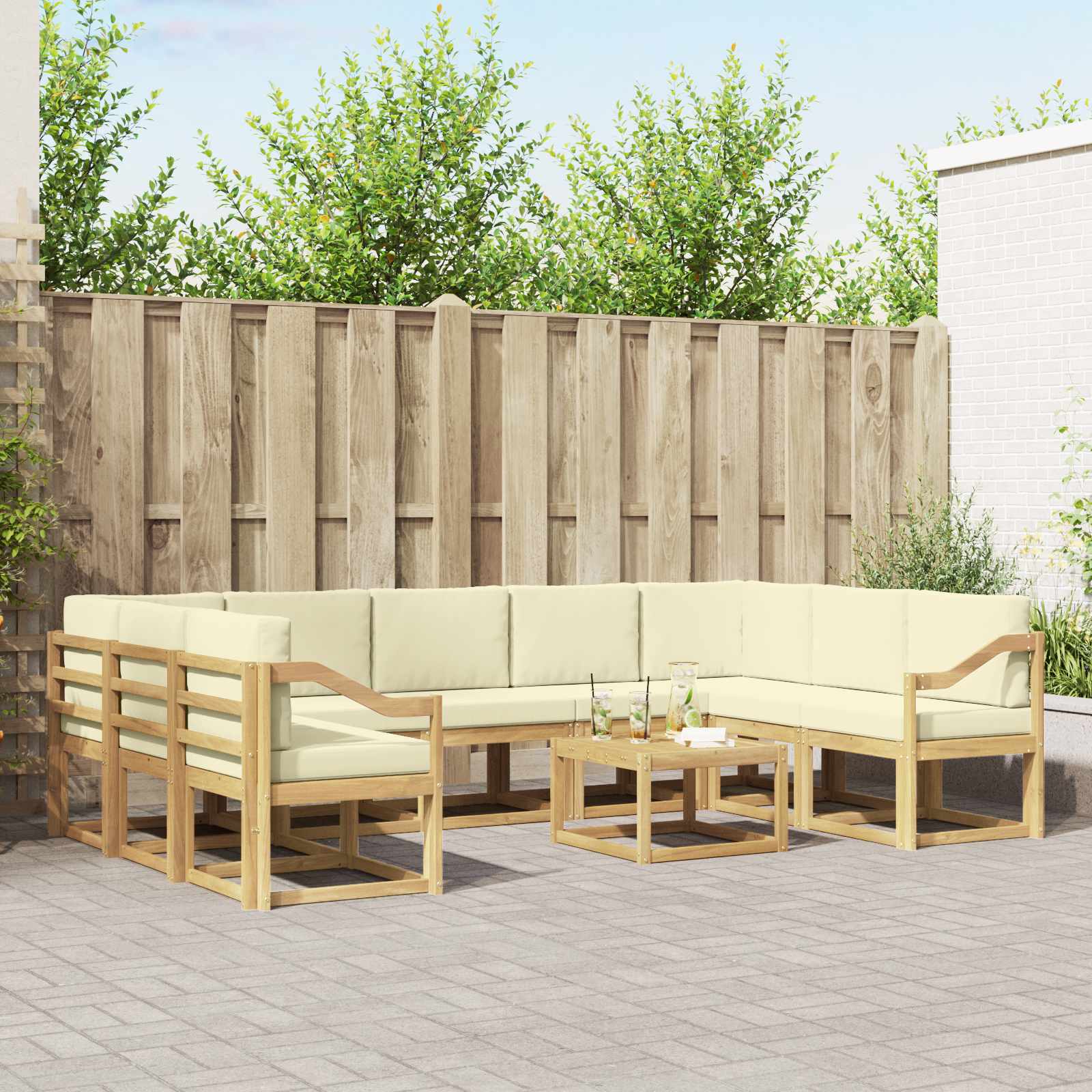 vidaXL Bankstel met kussen 10 pcs Natuurlijk en Crème