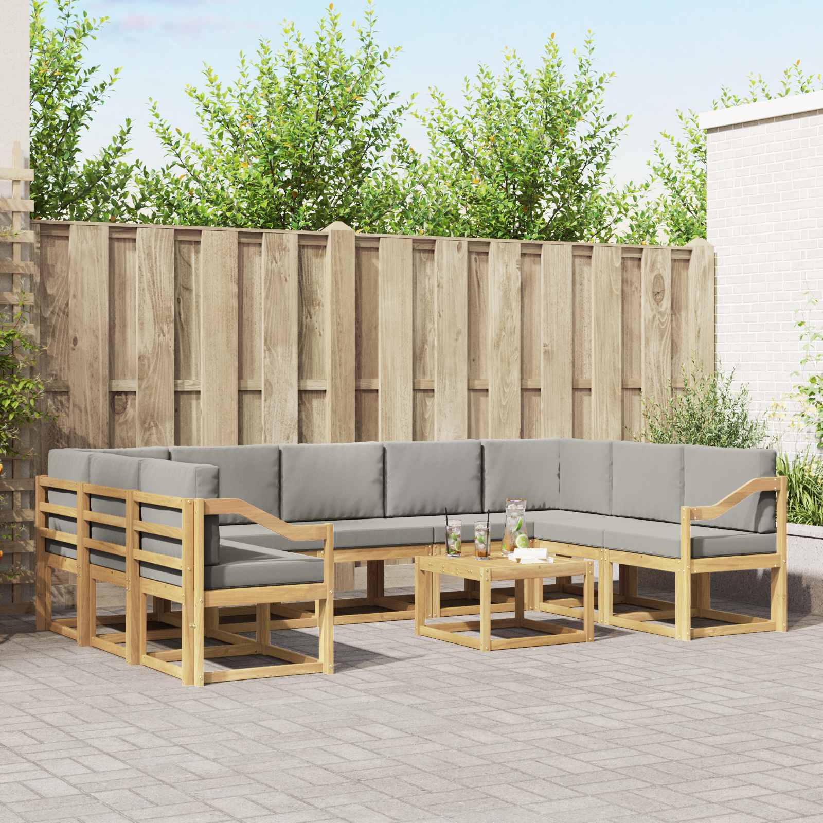 vidaXL Bankstel met kussen 10 pcs Natuurlijk en Crème