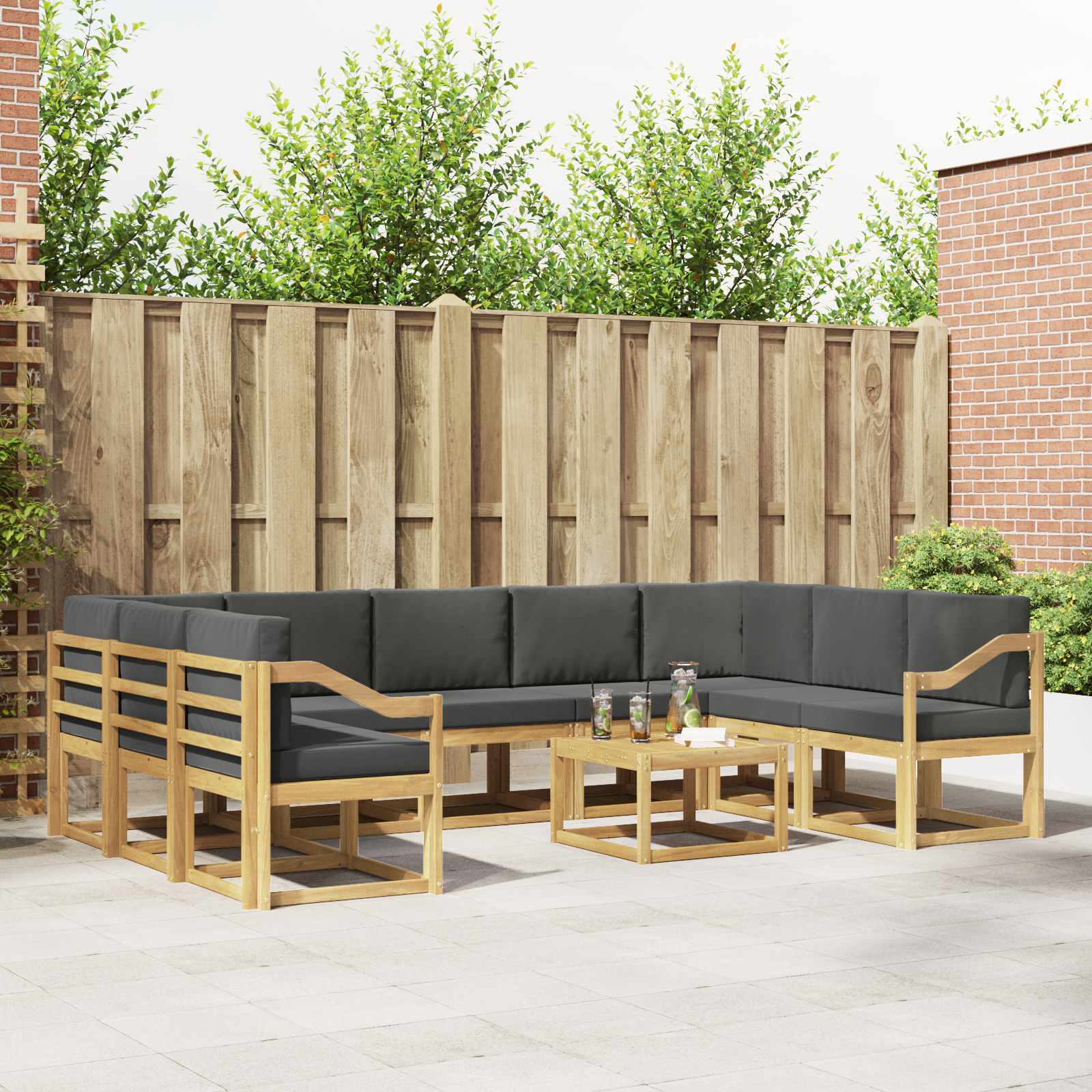 vidaXL Bankstel met kussen 10 pcs Natuurlijk en Crème