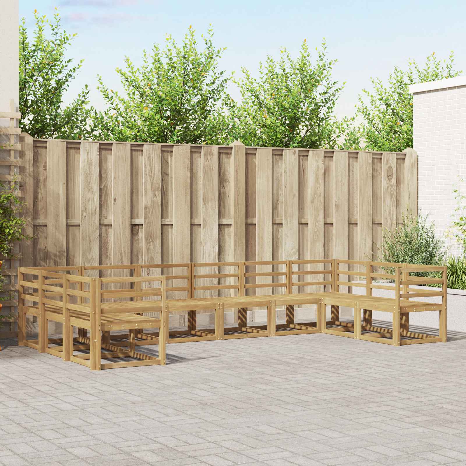vidaXL Bankstel met kussen 10 pcs Natuurlijk en Crème