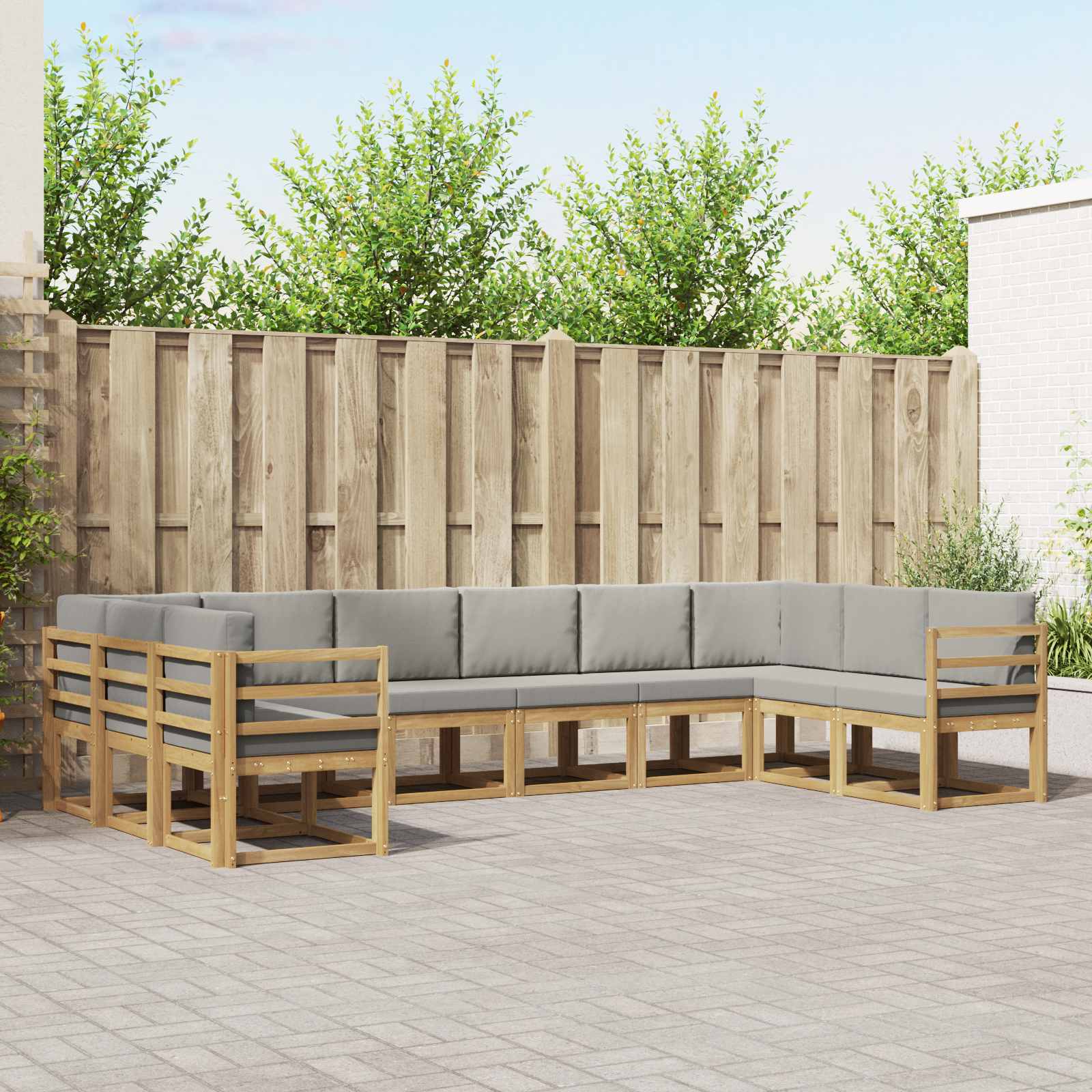 vidaXL Bankstel met kussen 10 pcs Natuurlijk en Crème