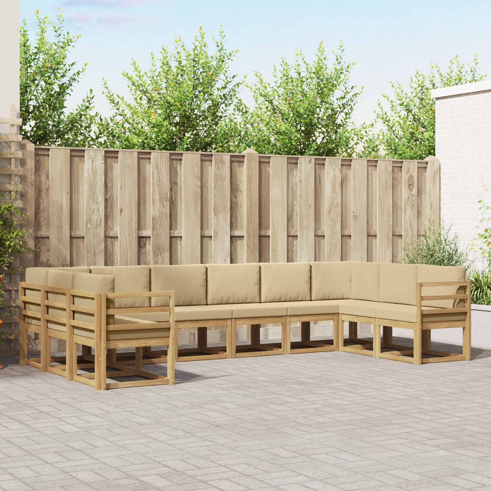 vidaXL Bankstel met kussen 10 pcs Natuurlijk en Crème