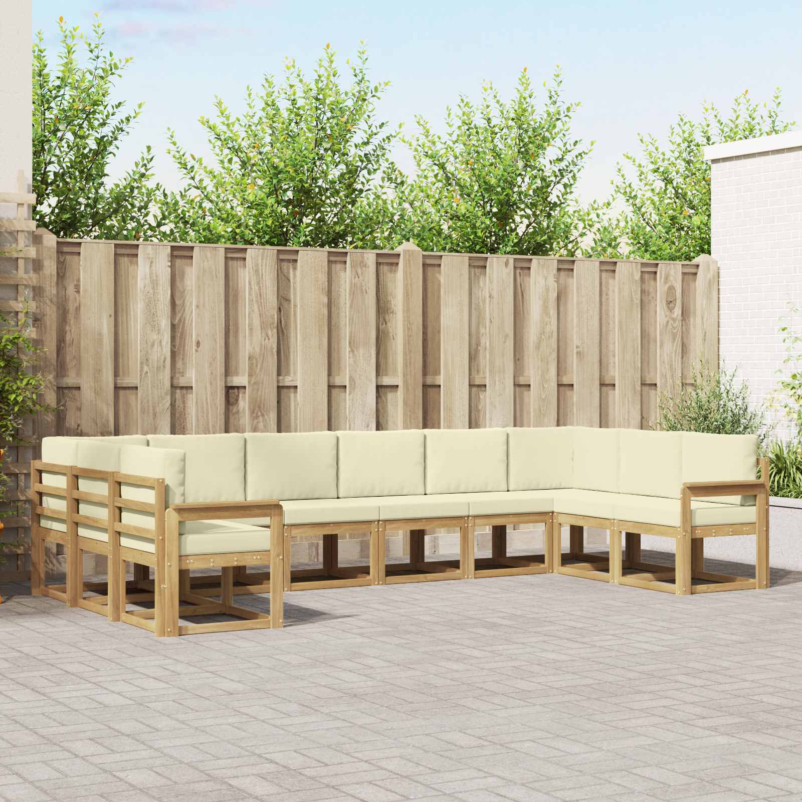 vidaXL Bankstel met kussen 10 pcs Natuurlijk en Crème
