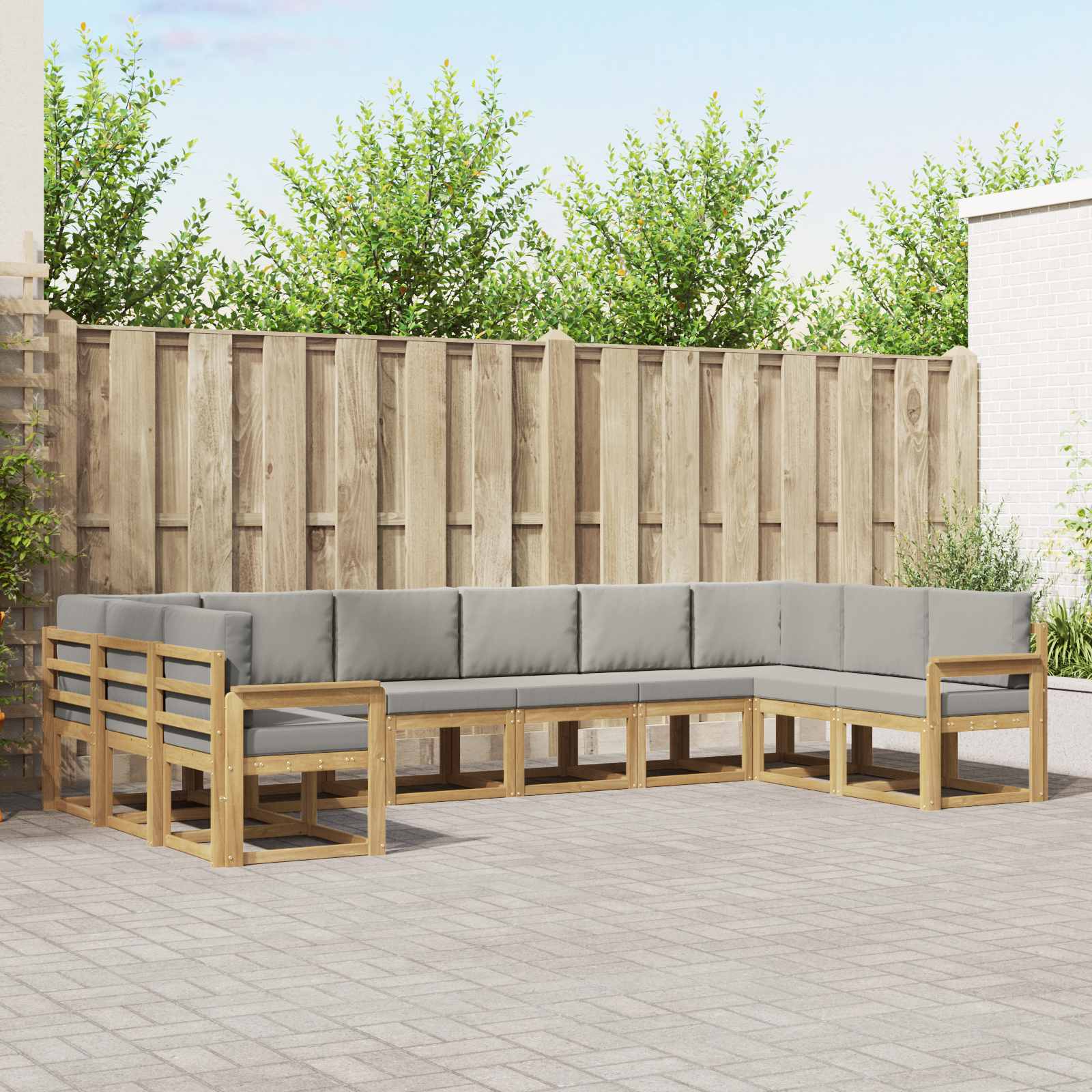 vidaXL Bankstel met kussen 10 pcs Natuurlijk en Crème