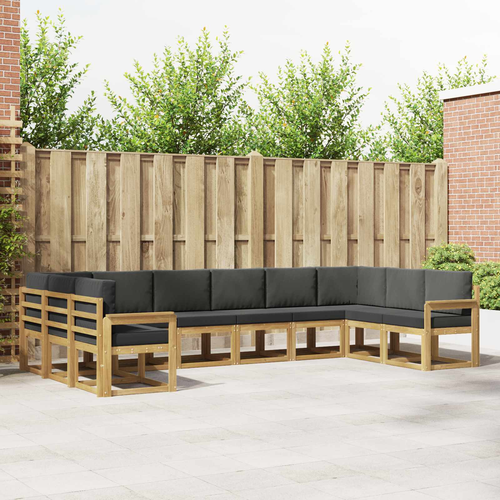 vidaXL Bankstel met kussen 10 pcs Natuurlijk en Crème