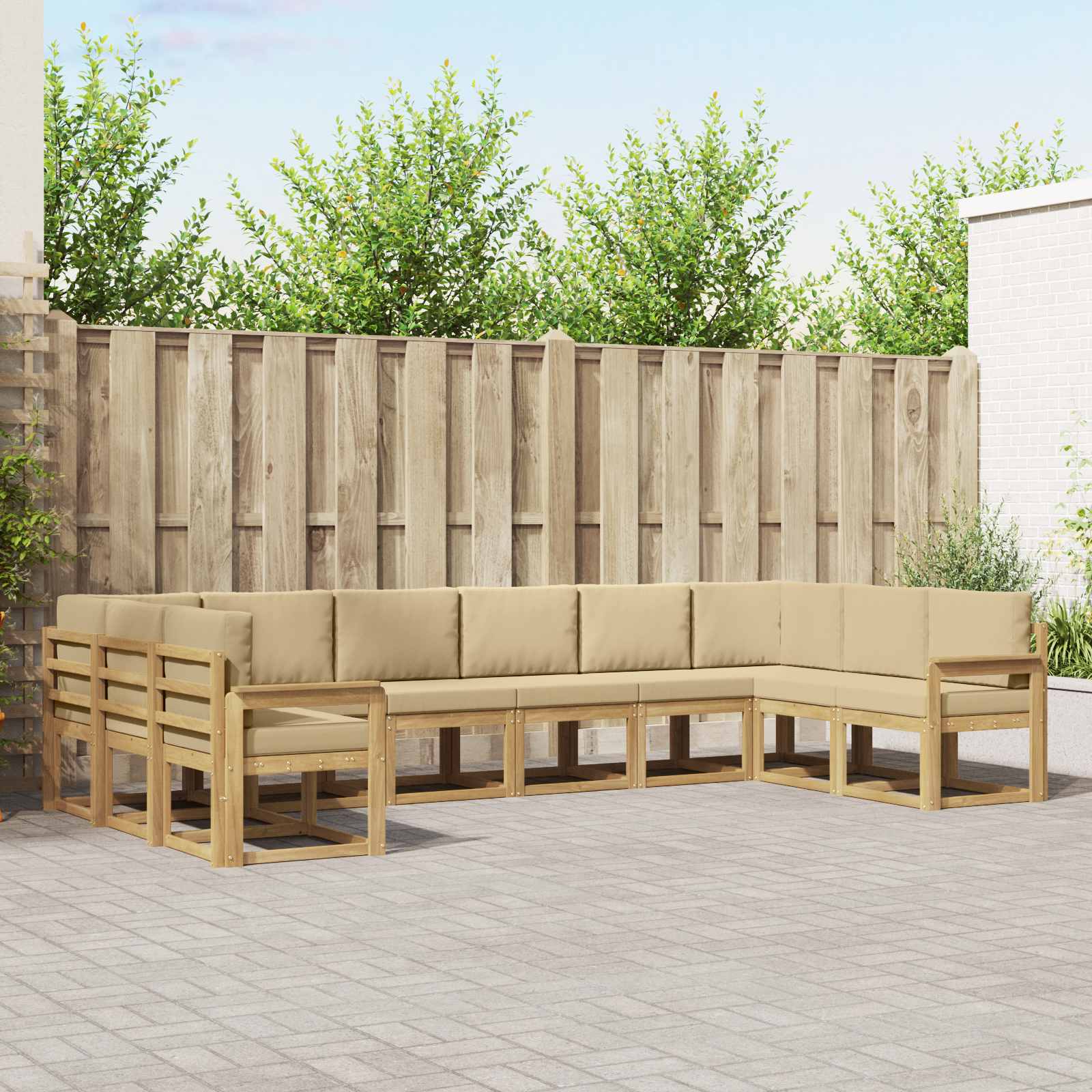 vidaXL Bankstel met kussen 10 pcs Natuurlijk en Crème