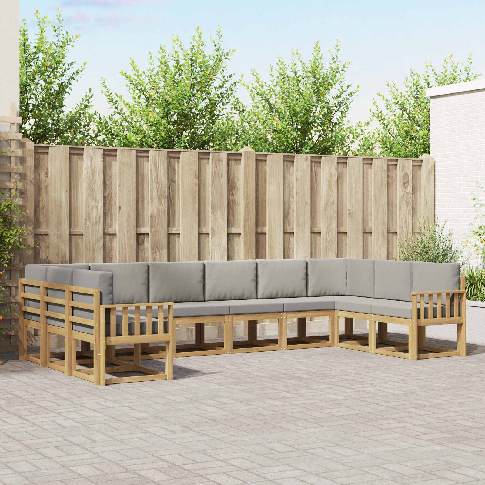 vidaXL Bankstel met kussen 10 pcs Natuurlijk en Crème