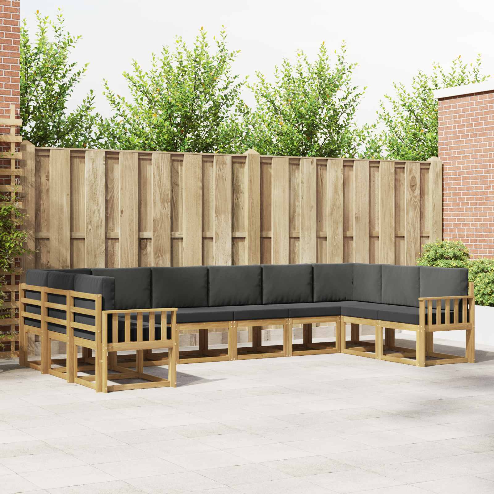 vidaXL Bankstel met kussen 10 pcs Natuurlijk en Crème
