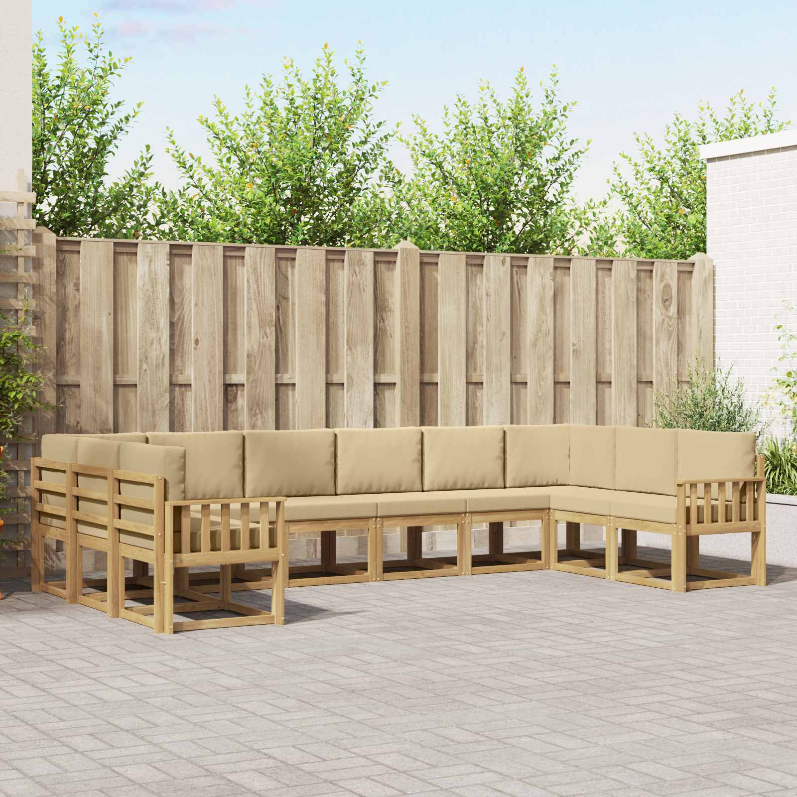 vidaXL Bankstel met kussen 10 pcs Natuurlijk en Crème