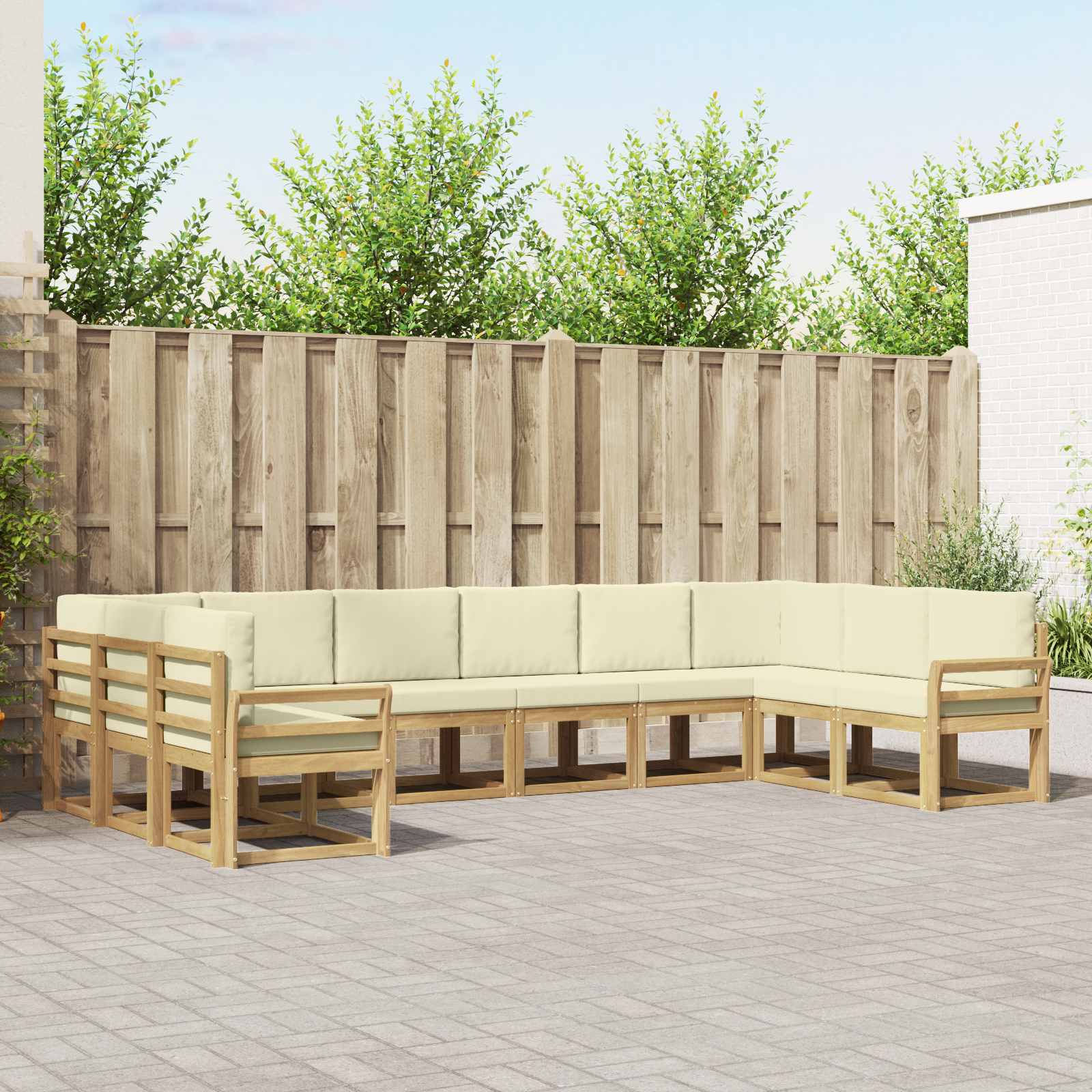vidaXL Bankstel met kussen 10 pcs Natuurlijk en Crème