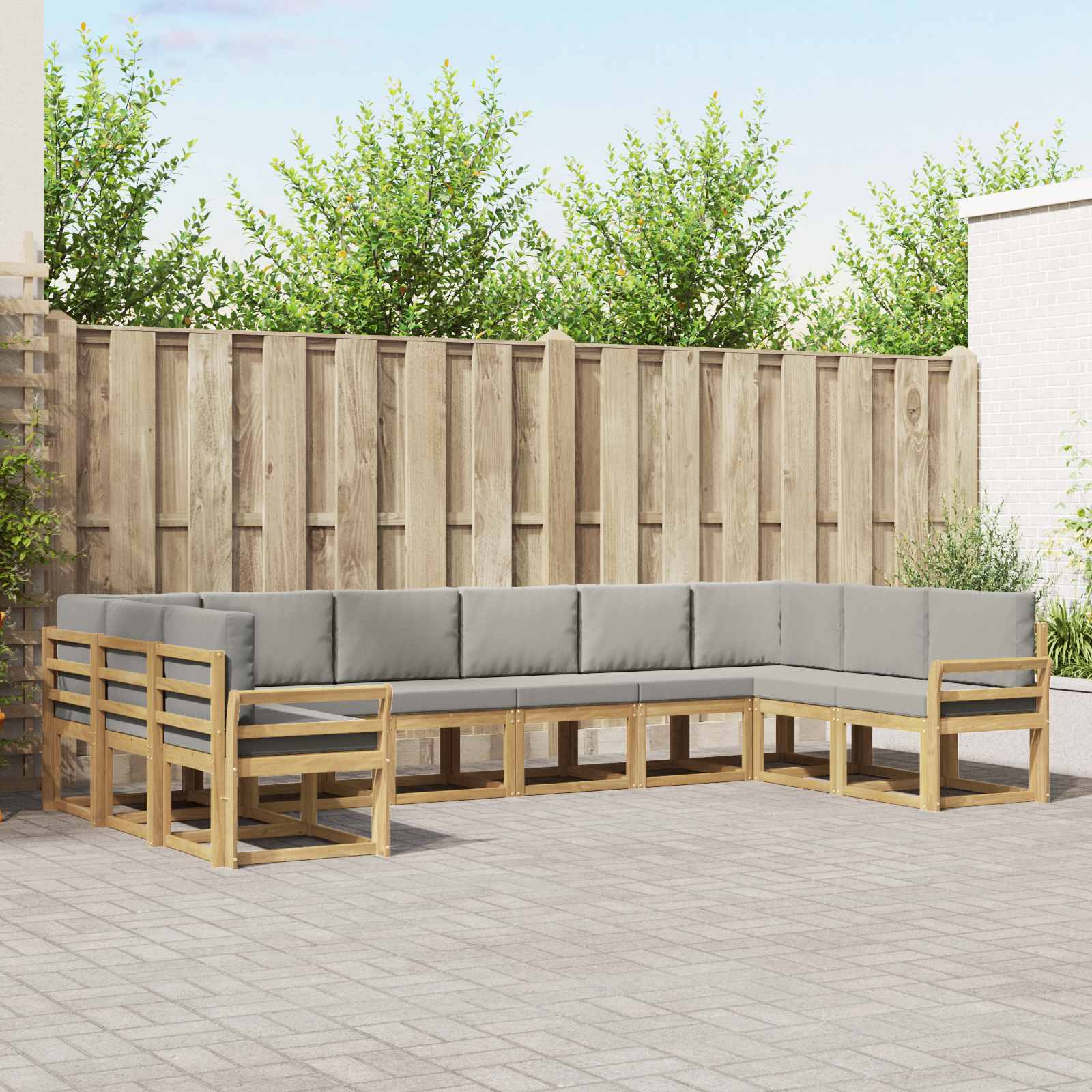 vidaXL Bankstel met kussen 10 pcs Natuurlijk en Crème