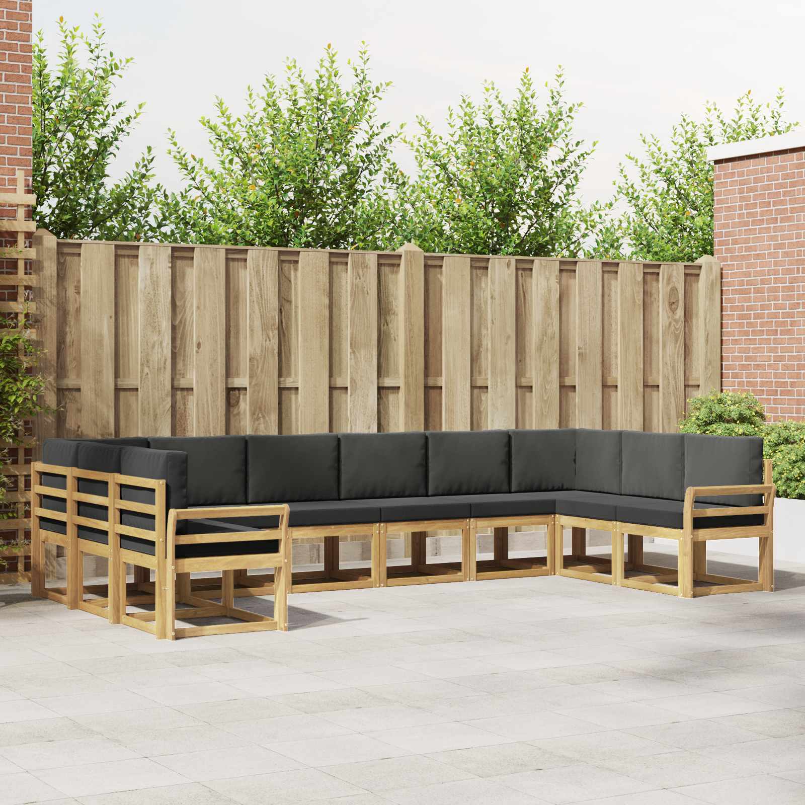 vidaXL Bankstel met kussen 10 pcs Natuurlijk en Crème