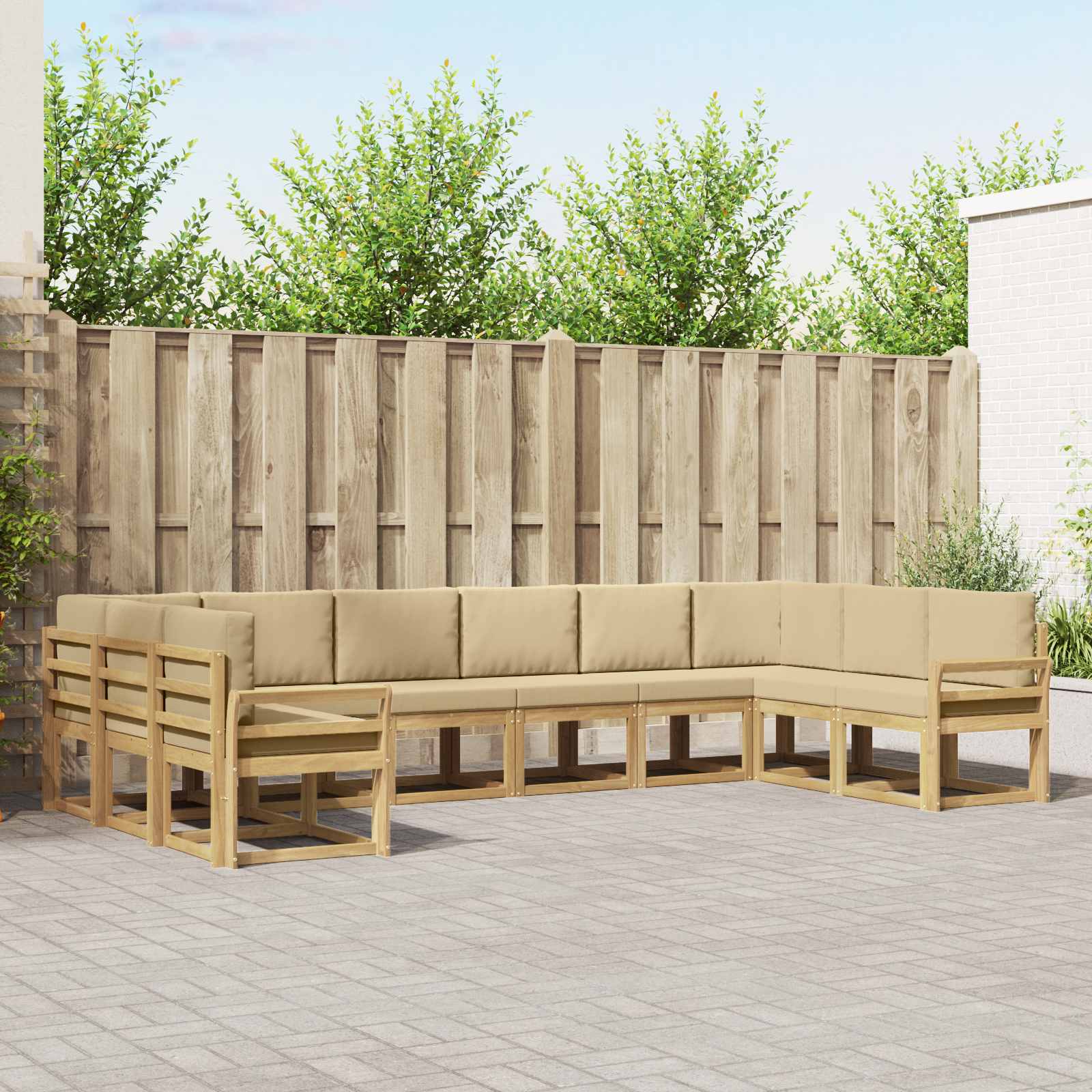 vidaXL Bankstel met kussen 10 pcs Natuurlijk en Crème