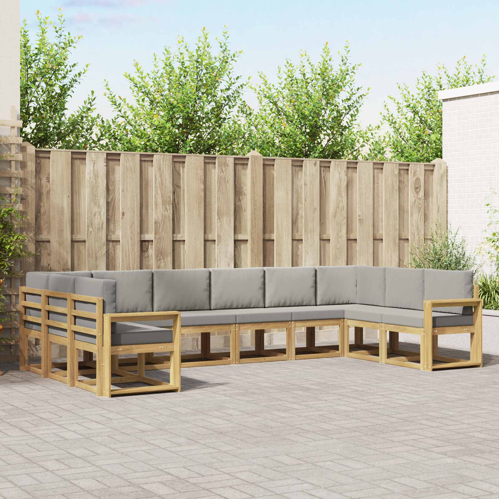 vidaXL Bankstel met kussen 10 pcs Natuurlijk en Crème