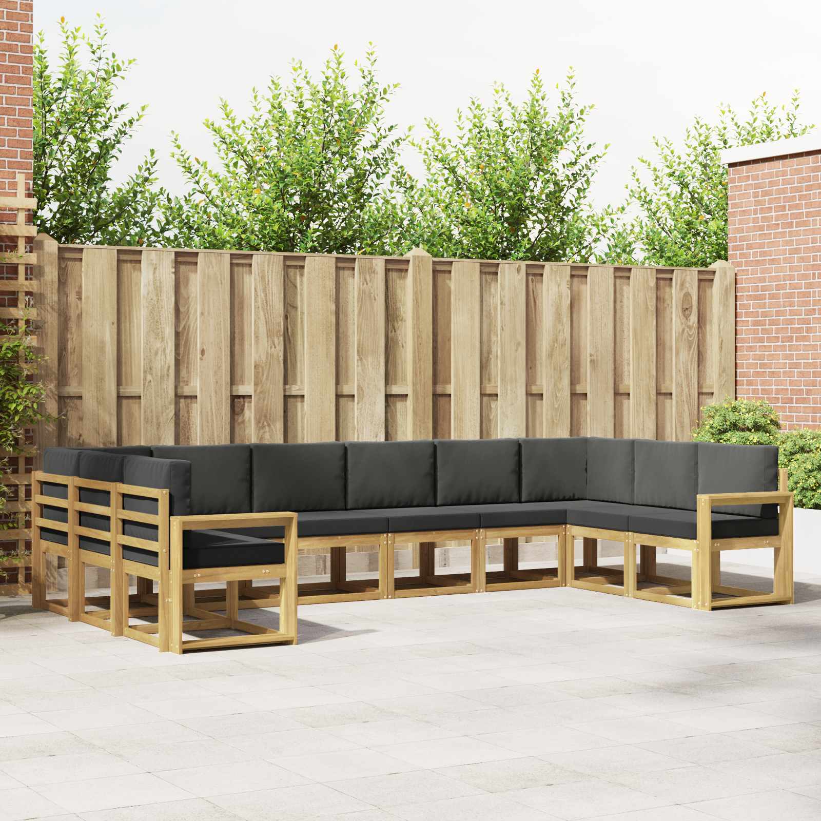 vidaXL Bankstel met kussen 10 pcs Natuurlijk en Crème
