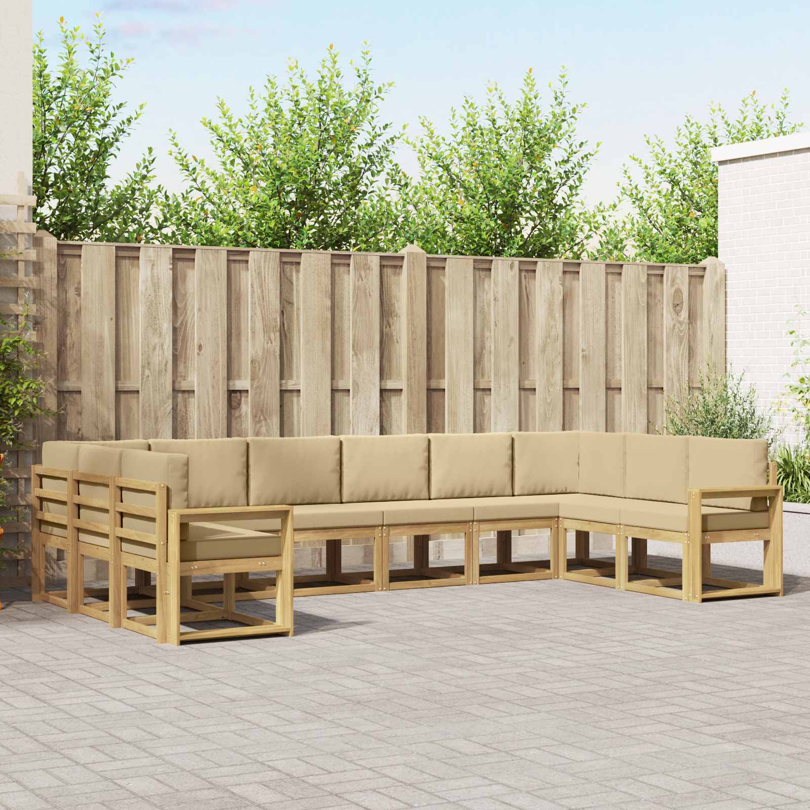 vidaXL Bankstel met kussen 10 pcs Natuurlijk en Crème