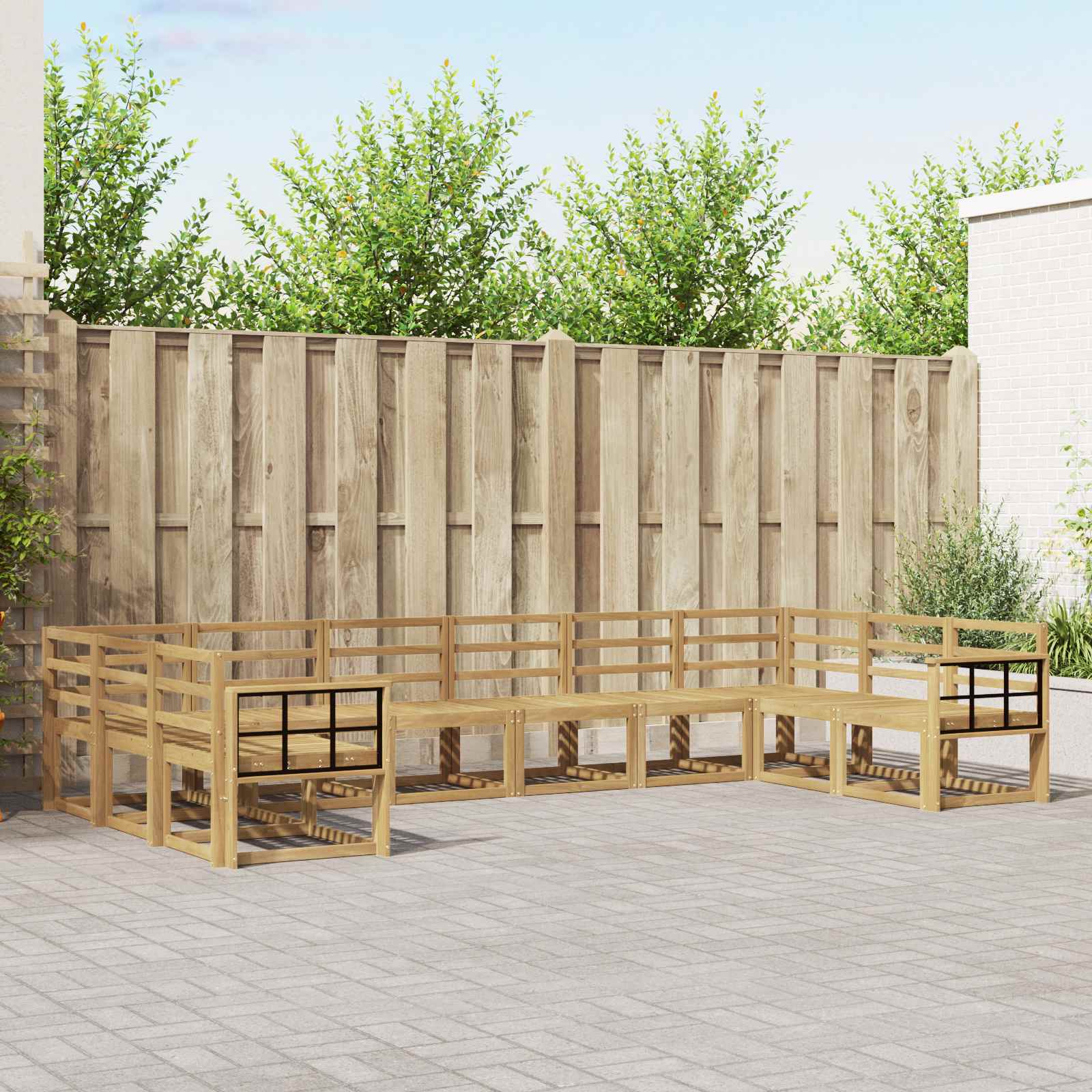 vidaXL Bankstel met kussen 10 pcs Natuurlijk en Crème