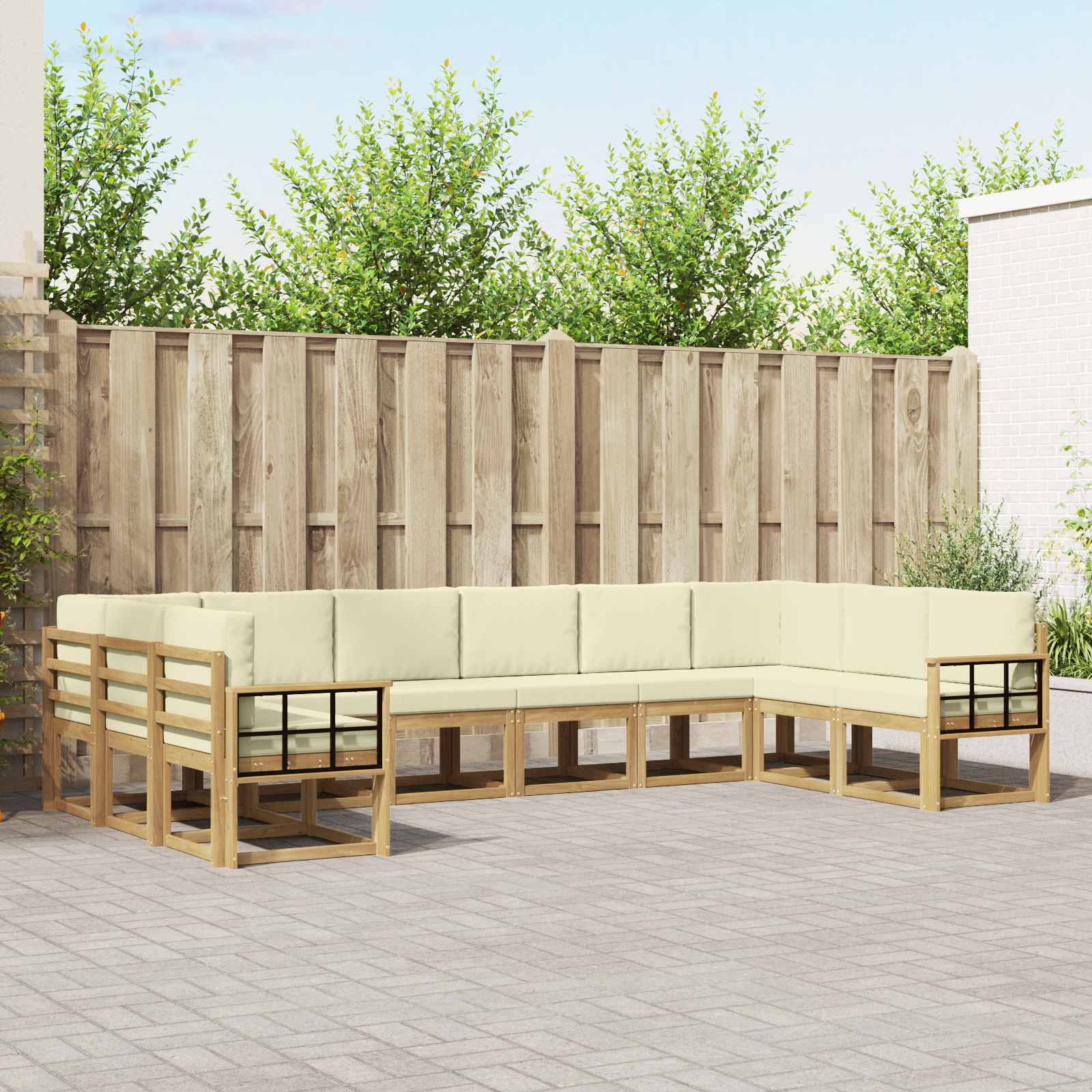 vidaXL Bankstel met kussen 10 pcs Natuurlijk en Crème