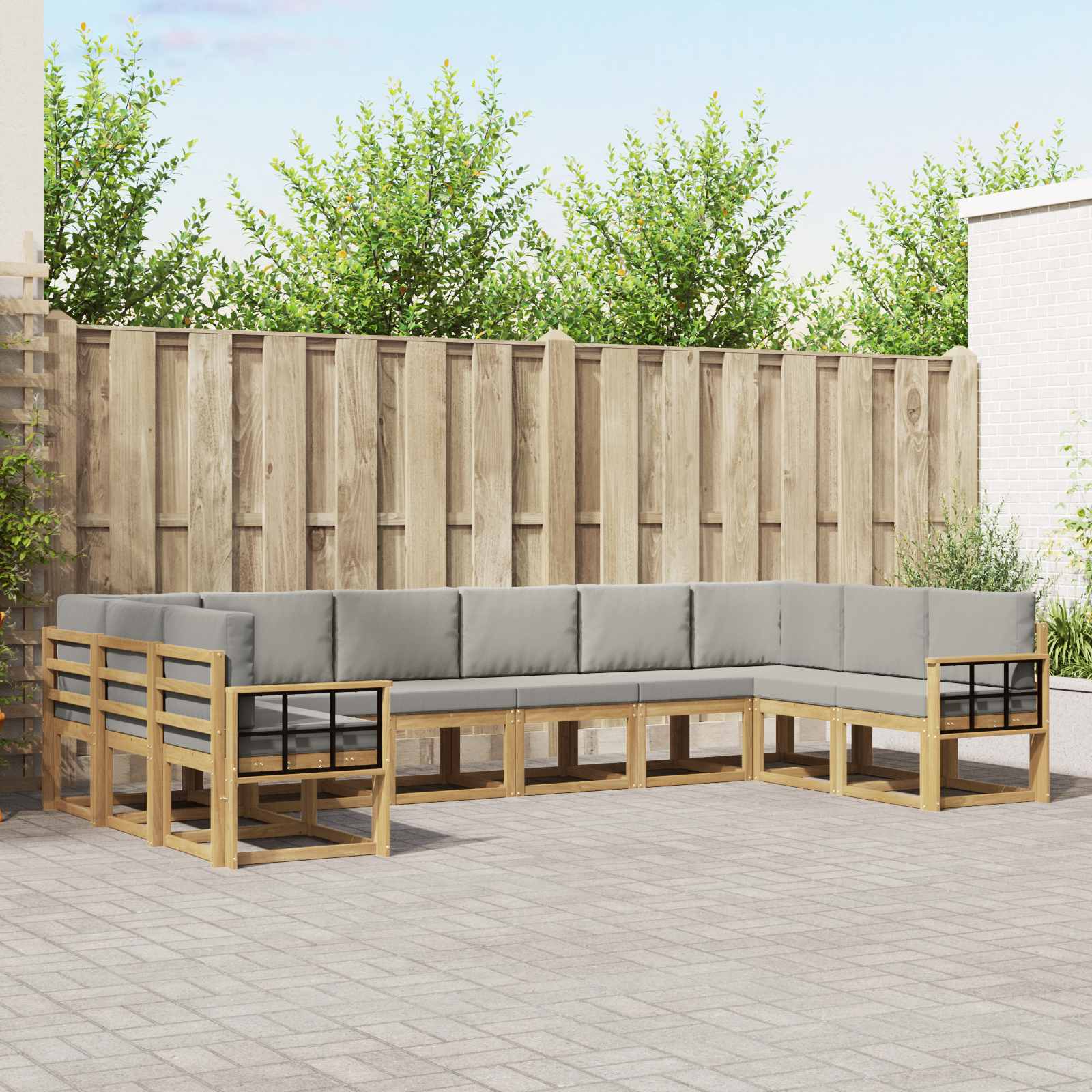 vidaXL Bankstel met kussen 10 pcs Natuurlijk en Crème