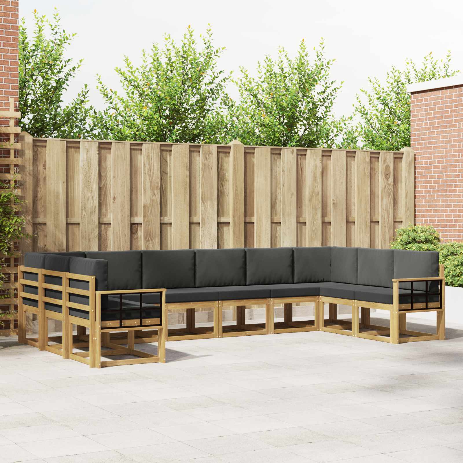 vidaXL Bankstel met kussen 10 pcs Natuurlijk en Crème